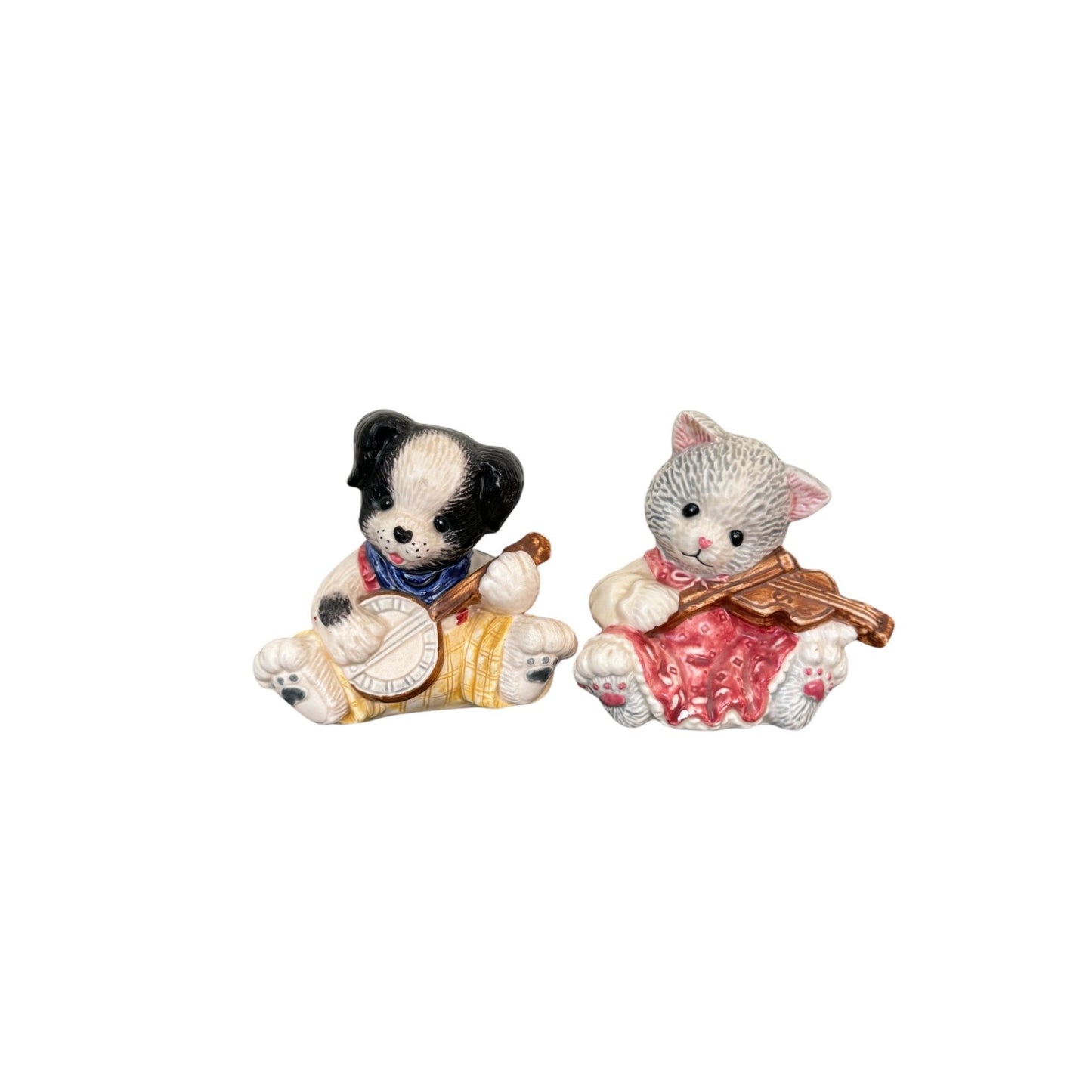 Vintage Enesco Adorable Woof and Meow Musician Salt and Pepper Shakers