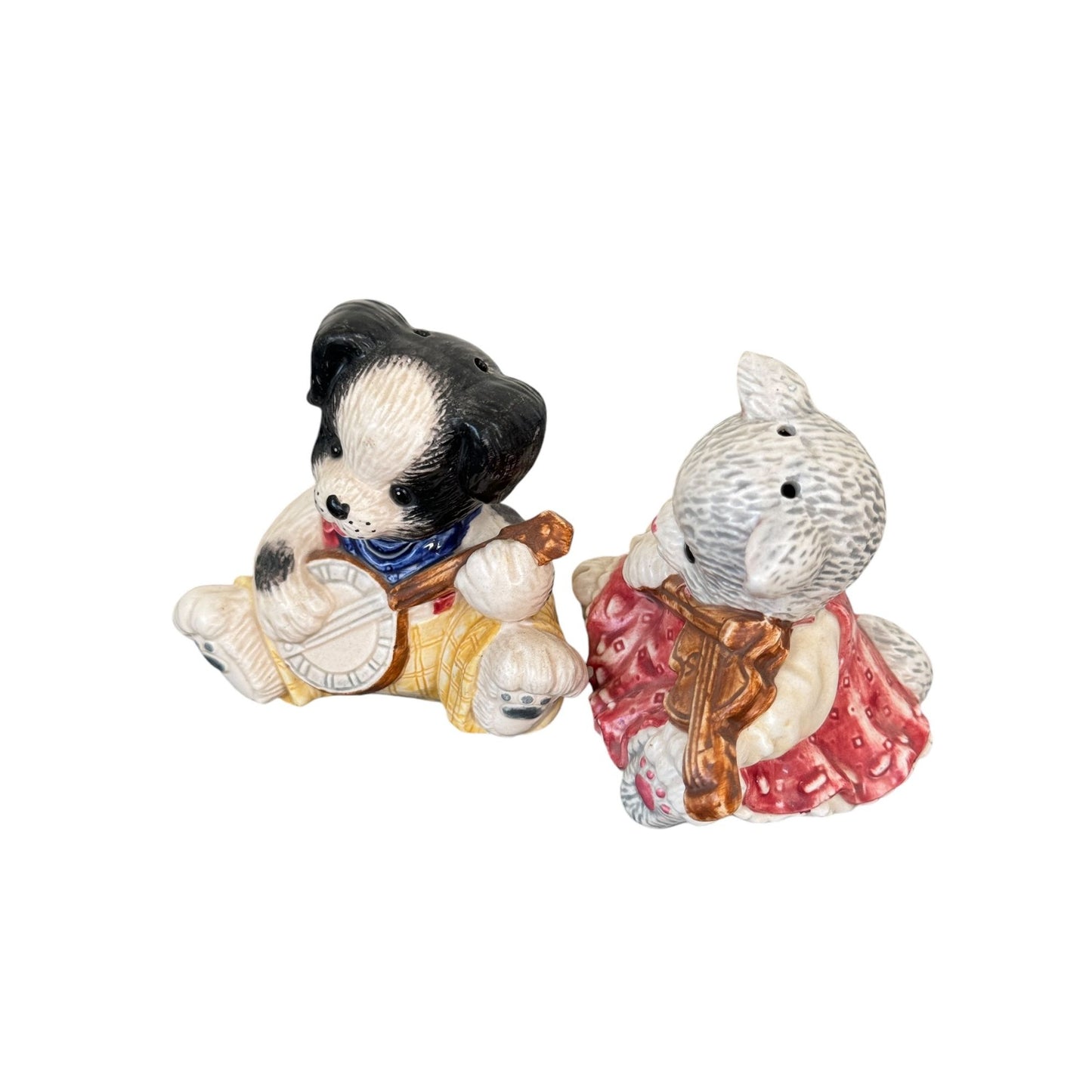 Vintage Enesco Adorable Woof and Meow Musician Salt and Pepper Shakers