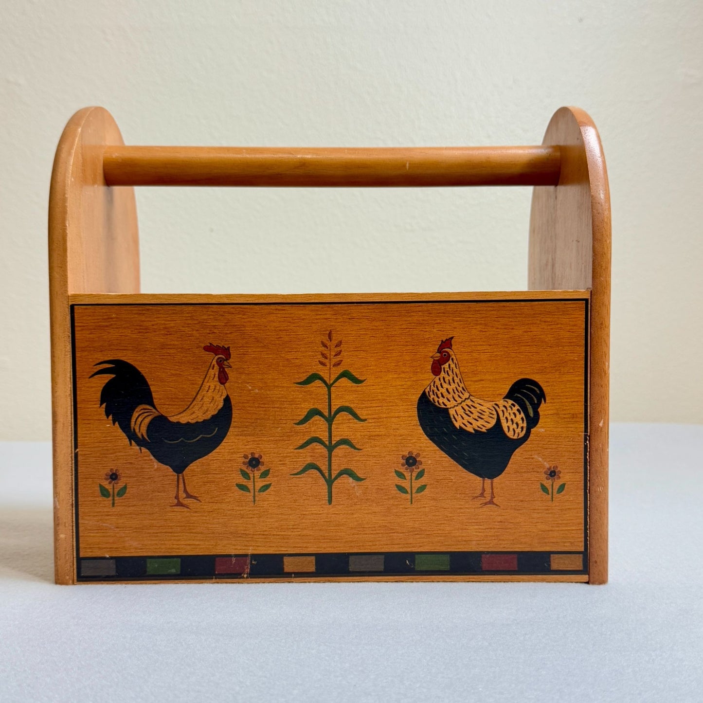 Vintage Kamenstein Wood Utensil Napkin Holder Chicken Rooster 10.5 x 9.5"