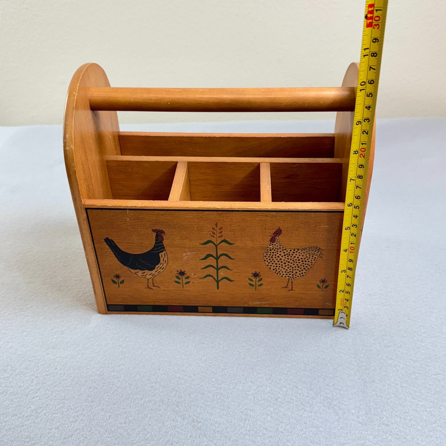 Vintage Kamenstein Wood Utensil Napkin Holder Chicken Rooster 10.5 x 9.5"