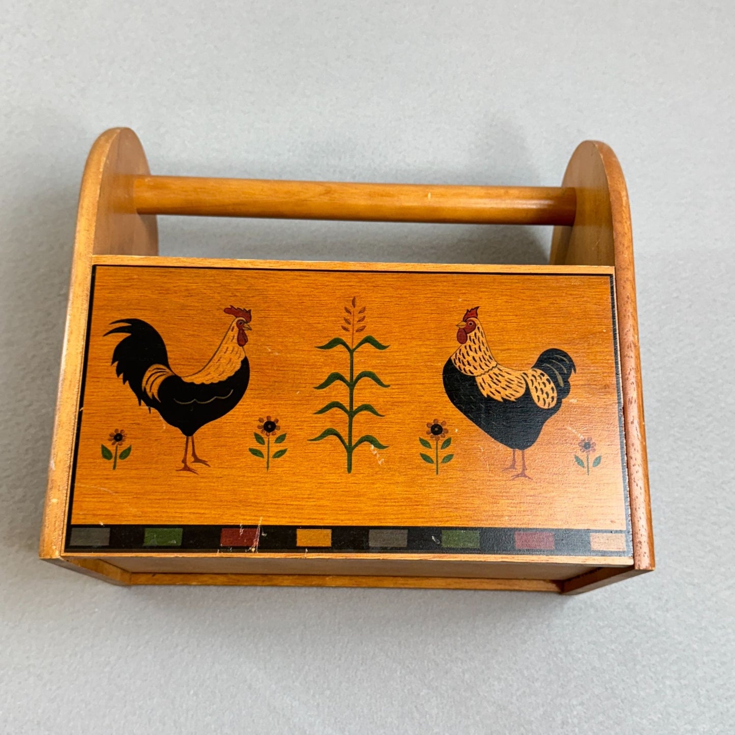 Vintage Kamenstein Wood Utensil Napkin Holder Chicken Rooster 10.5 x 9.5"