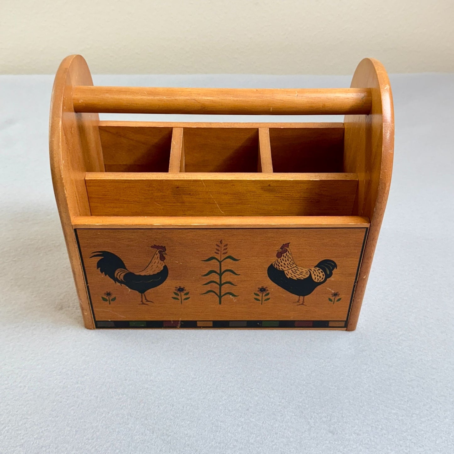 Vintage Kamenstein Wood Utensil Napkin Holder Chicken Rooster 10.5 x 9.5"