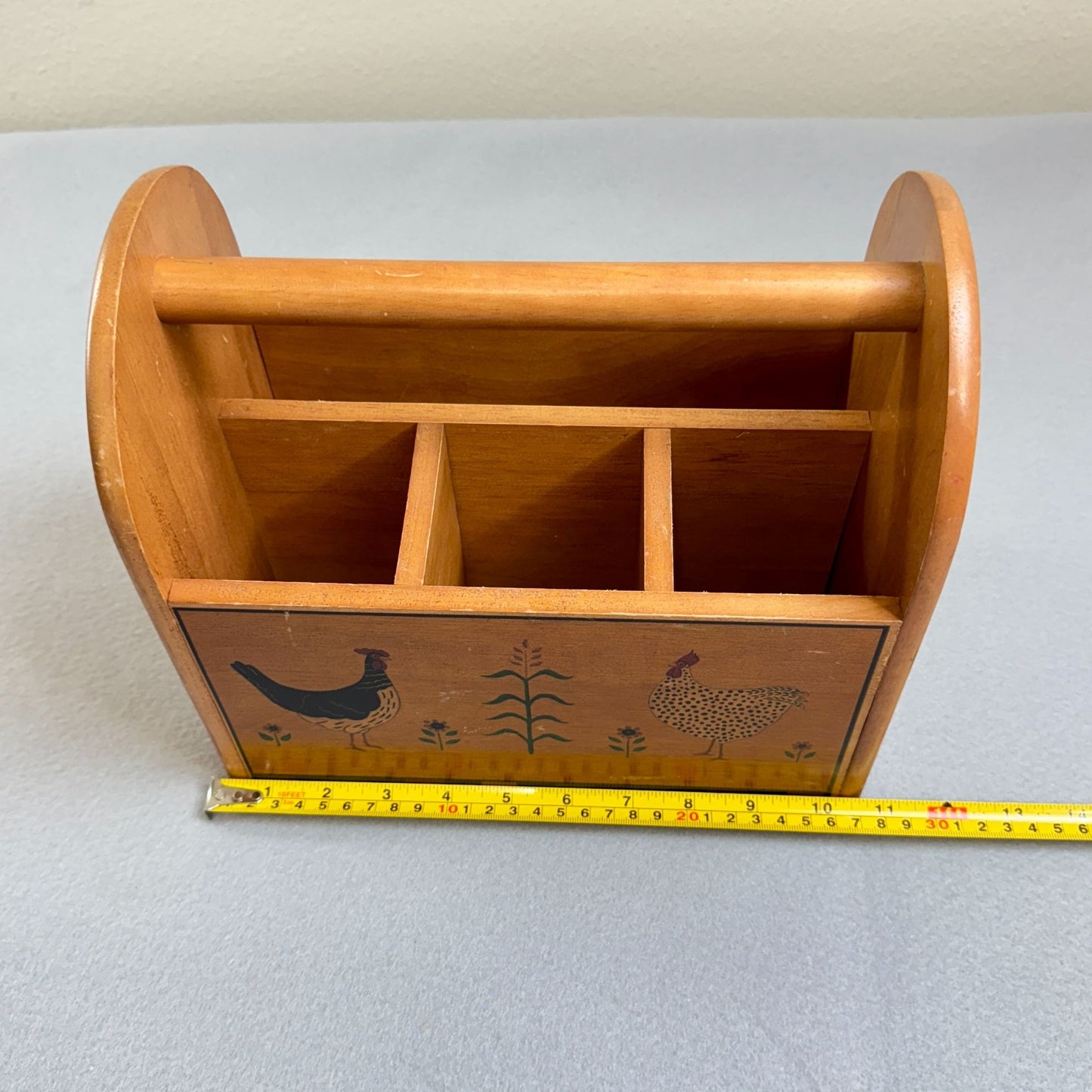 Vintage Kamenstein Wood Utensil Napkin Holder Chicken Rooster 10.5 x 9.5"