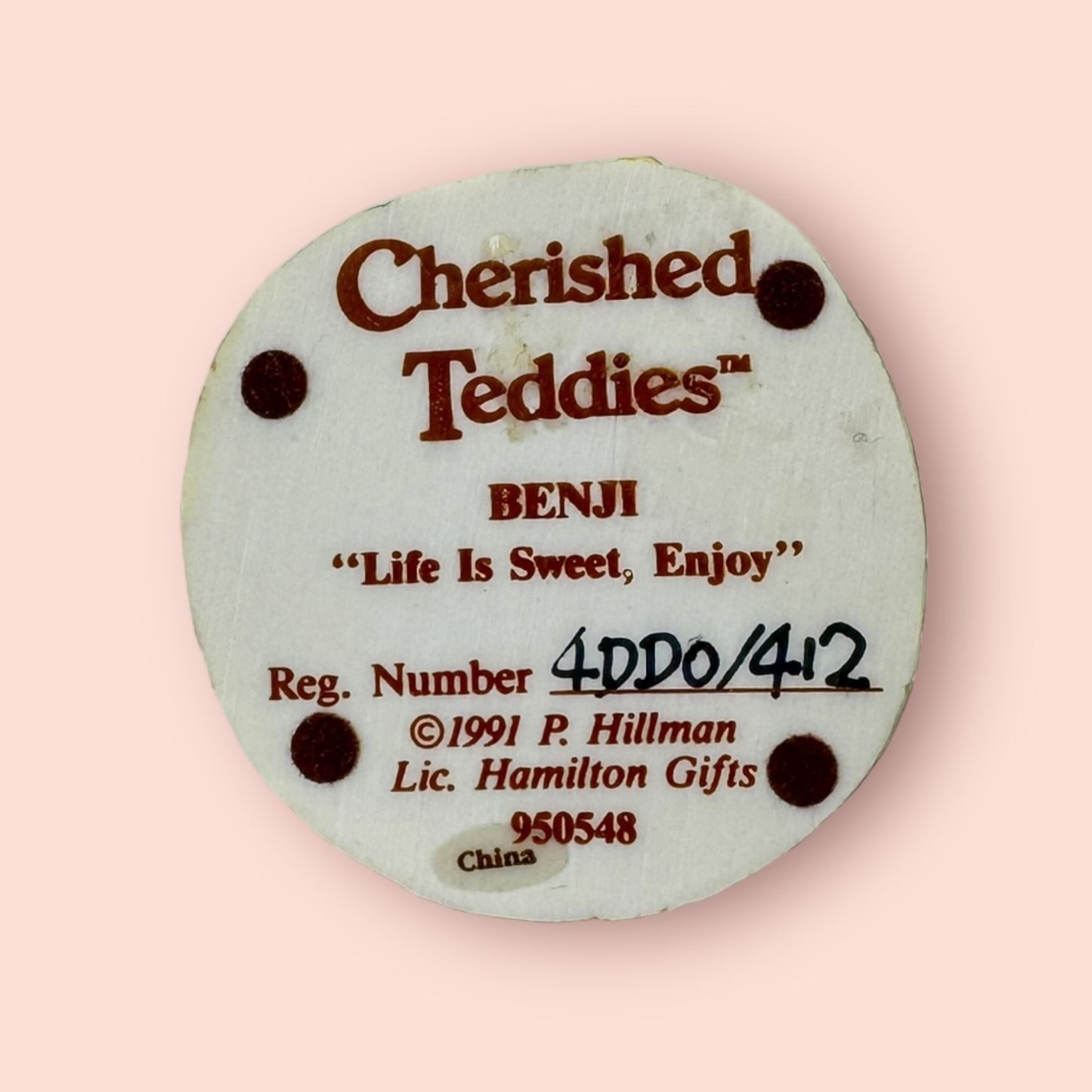 1991 Benji Life Is Sweet Enjoy Cherished Teddies Collection 950548