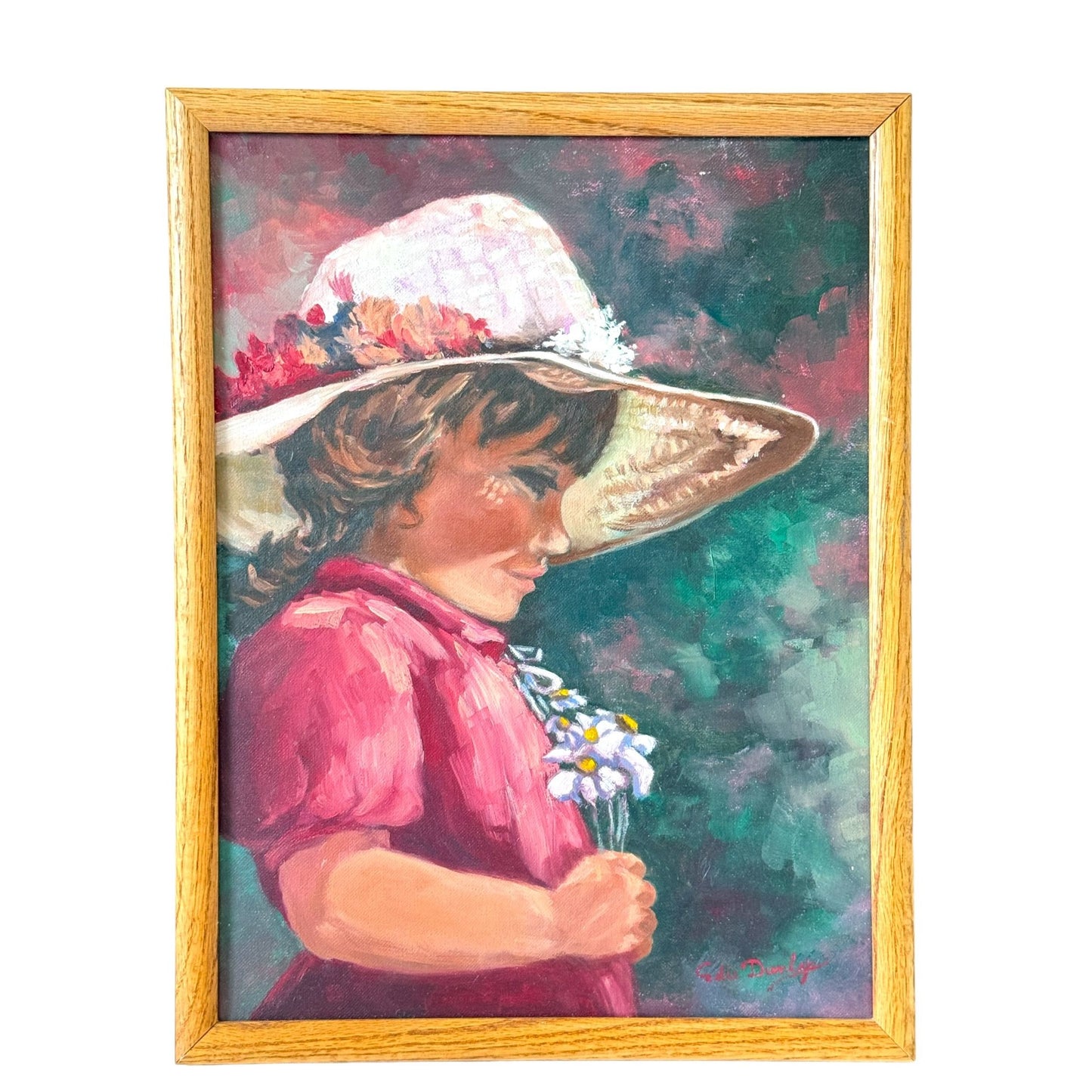 Oil Painting of Little Girl Holding Flower, Smiling Face, On Canvas13x17"