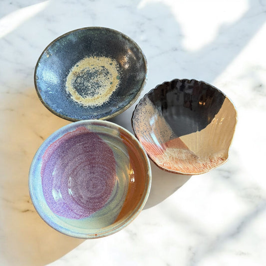 Handcrafted Ceramic Bowls Set Of 3 Unique Glazed Designs Decorative Functional