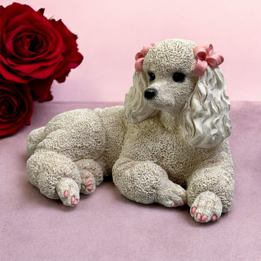 1996 Vintage White Poodle Figurine With Pink Bows Sand Art By Julie Kinslow