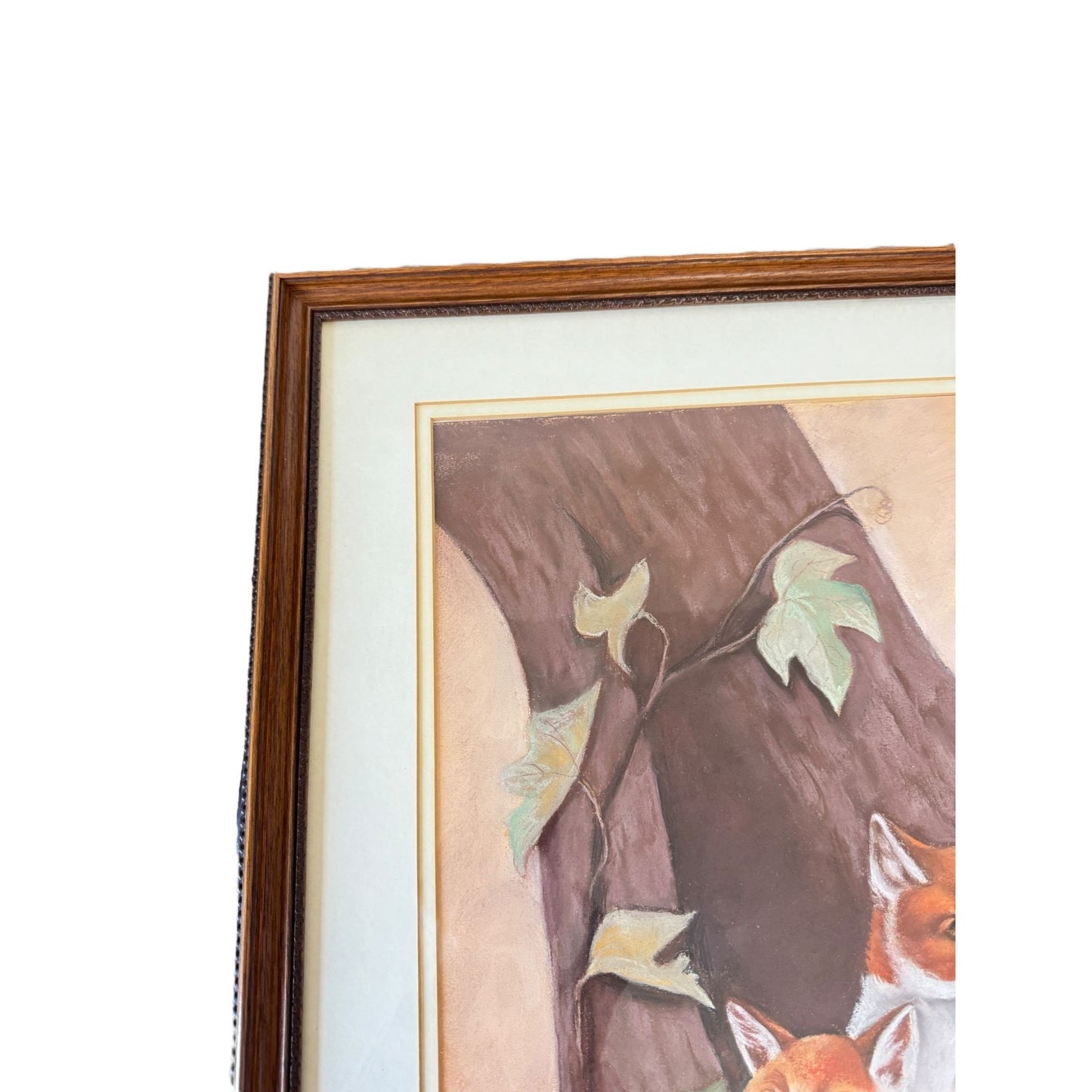 Vintage Unique Framed Fox Family Original Painting Artwork 22"x 25"