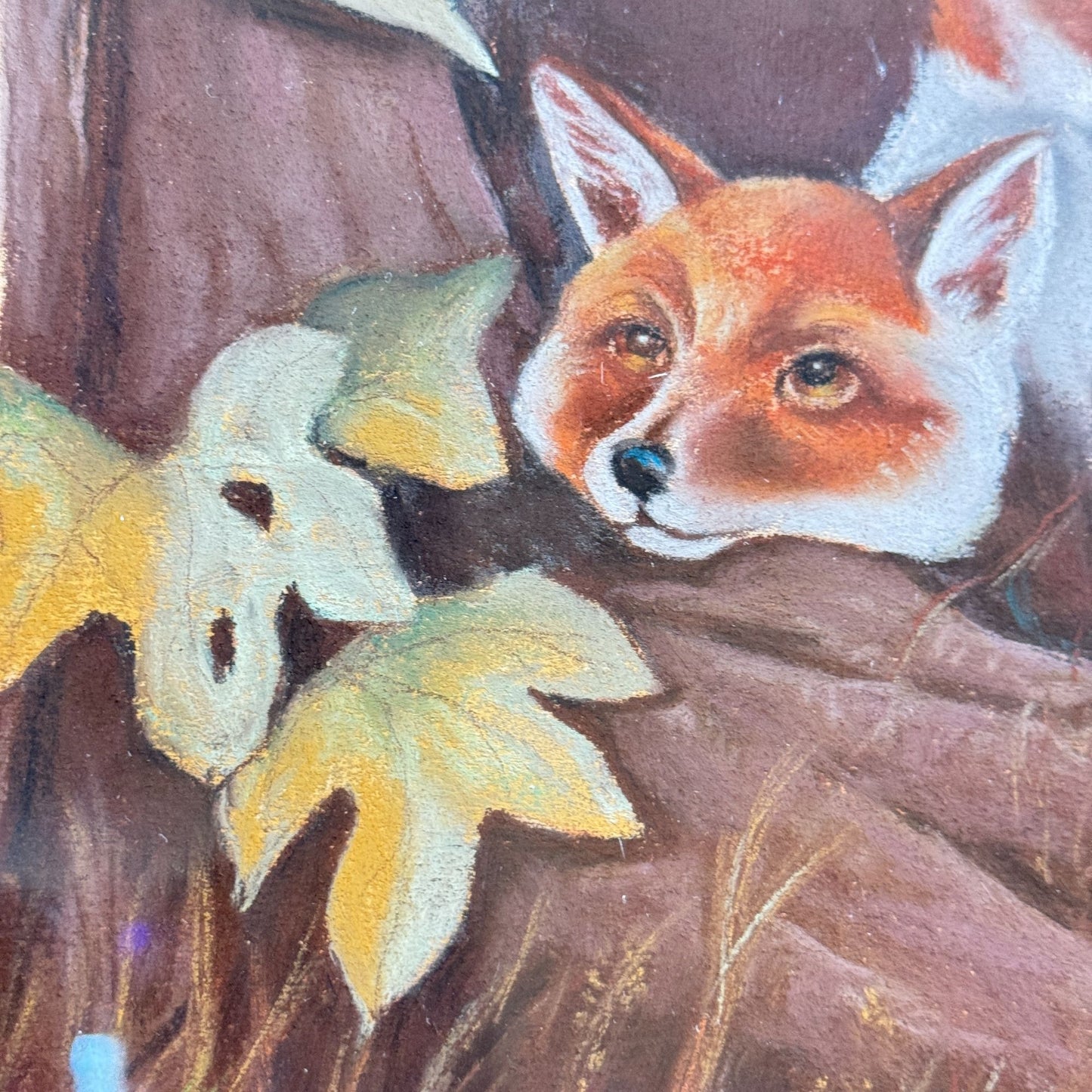 Vintage Unique Framed Fox Family Original Painting Artwork 22"x 25"