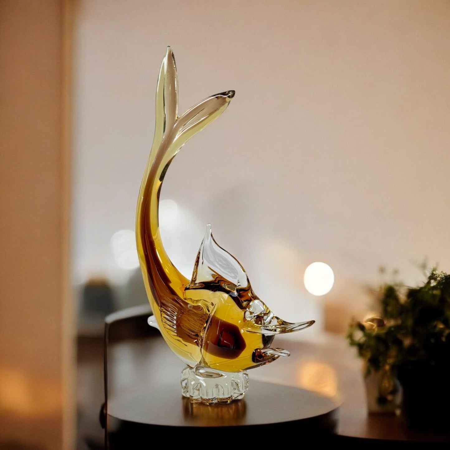 Vintage Italian Murano Glass Fish Sculpture | Amber | Hand-Blown | 9.8" Tall