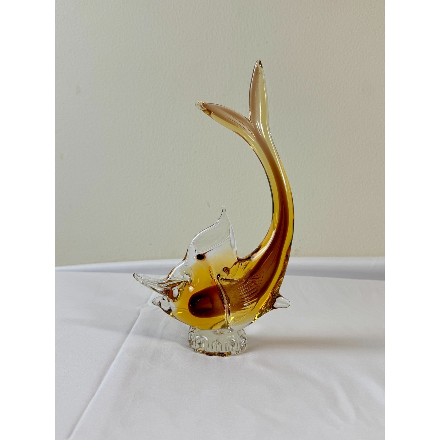 Vintage Italian Murano Glass Fish Sculpture | Amber | Hand-Blown | 9.8" Tall