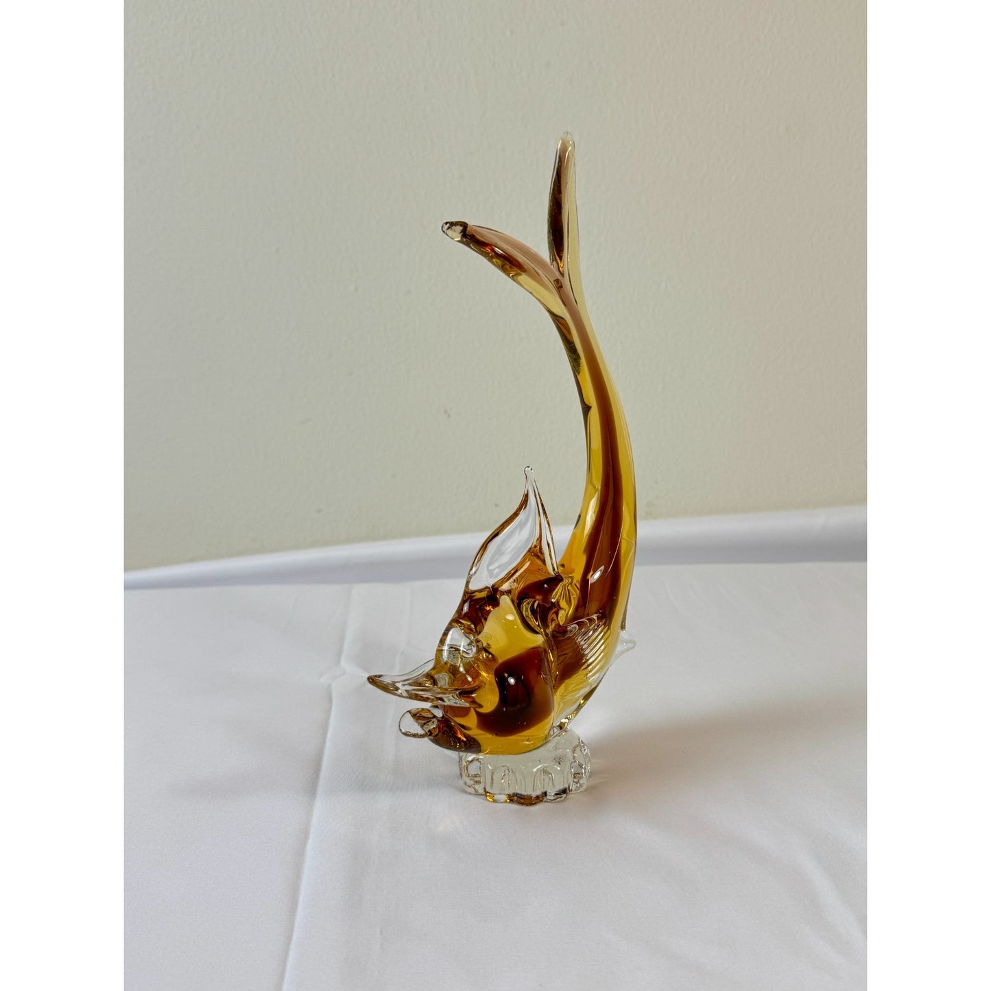 Vintage Italian Murano Glass Fish Sculpture | Amber | Hand-Blown | 9.8" Tall