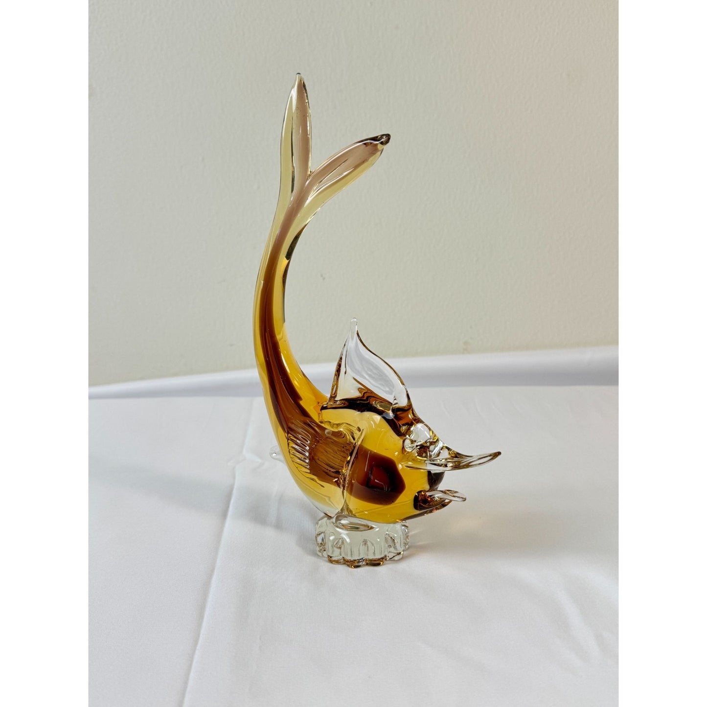 Vintage Italian Murano Glass Fish Sculpture | Amber | Hand-Blown | 9.8" Tall