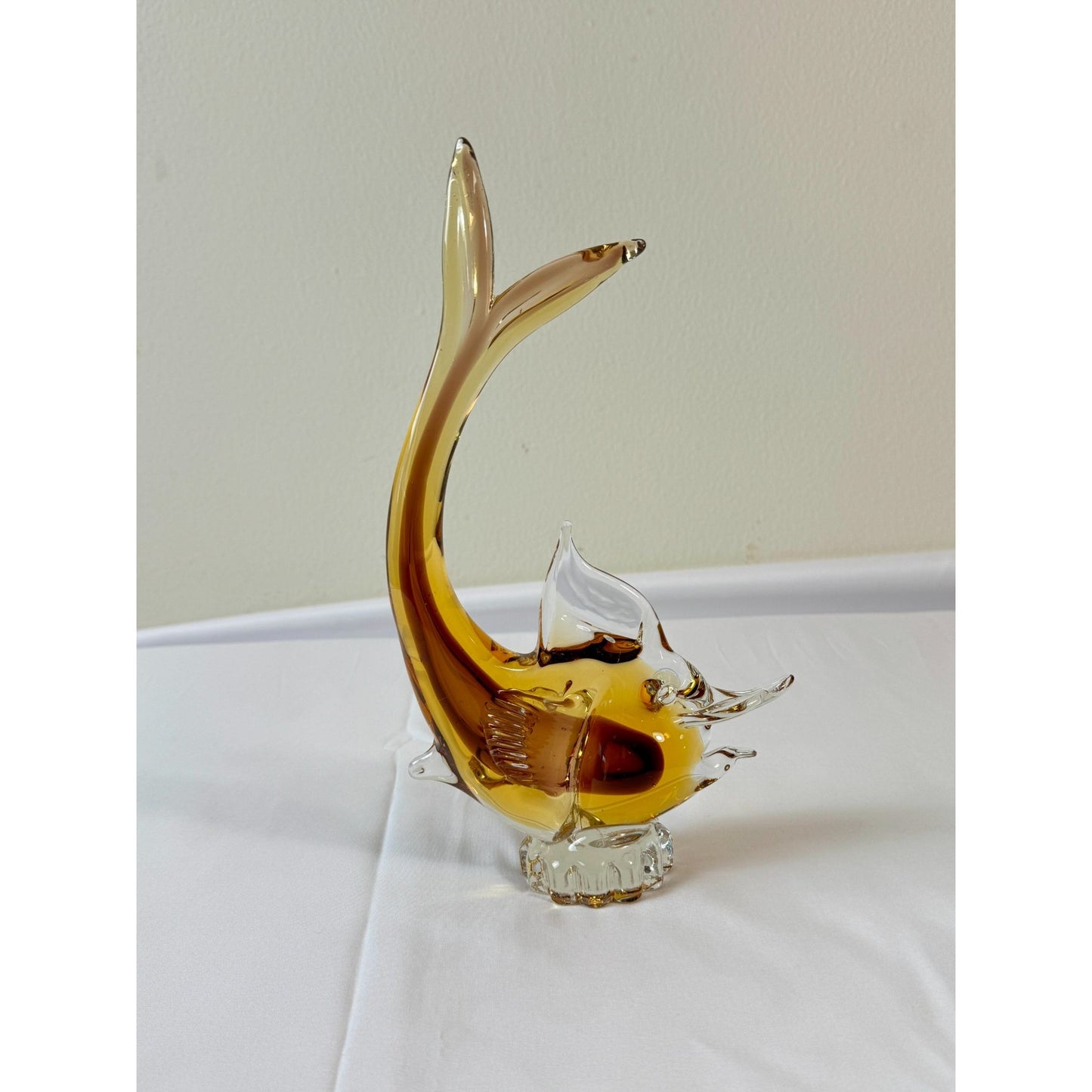 Vintage Italian Murano Glass Fish Sculpture | Amber | Hand-Blown | 9.8" Tall