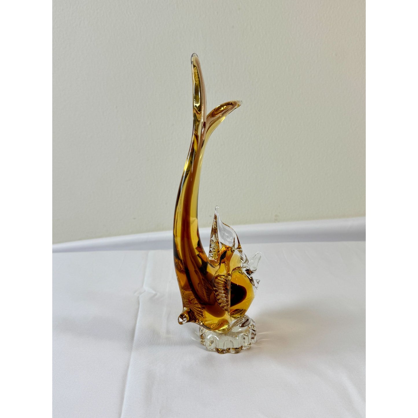 Vintage Italian Murano Glass Fish Sculpture | Amber | Hand-Blown | 9.8" Tall