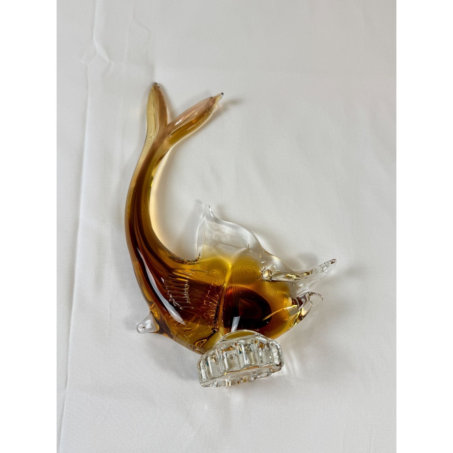 Vintage Italian Murano Glass Fish Sculpture | Amber | Hand-Blown | 9.8" Tall