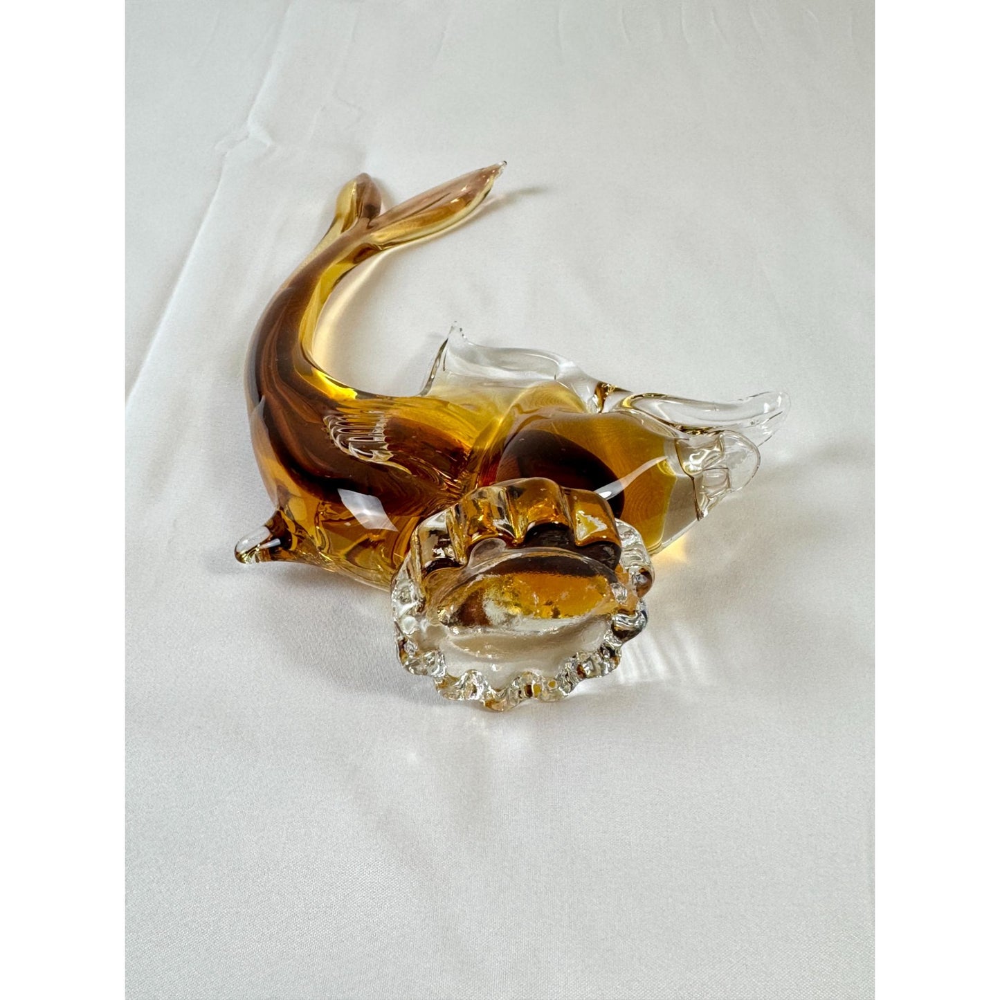 Vintage Italian Murano Glass Fish Sculpture | Amber | Hand-Blown | 9.8" Tall