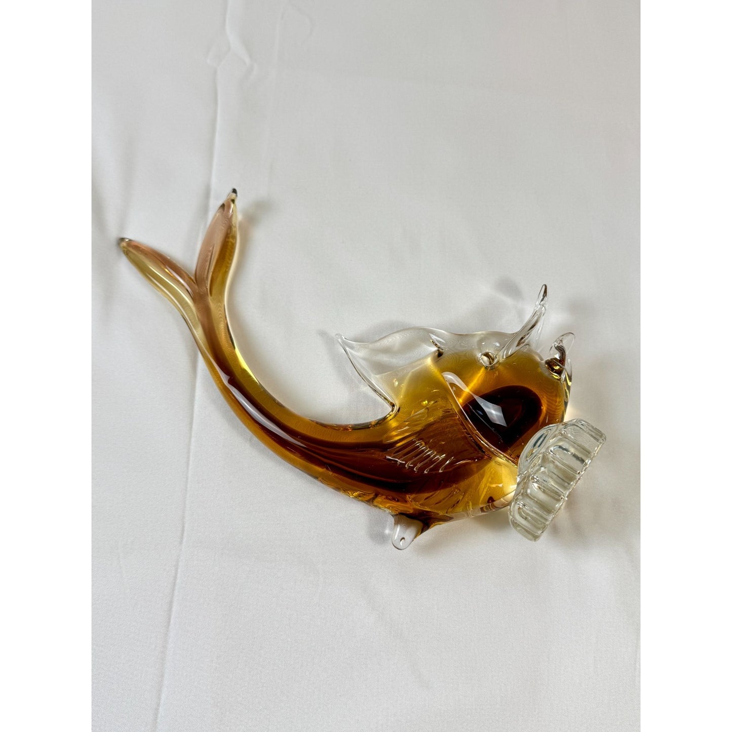 Vintage Italian Murano Glass Fish Sculpture | Amber | Hand-Blown | 9.8" Tall