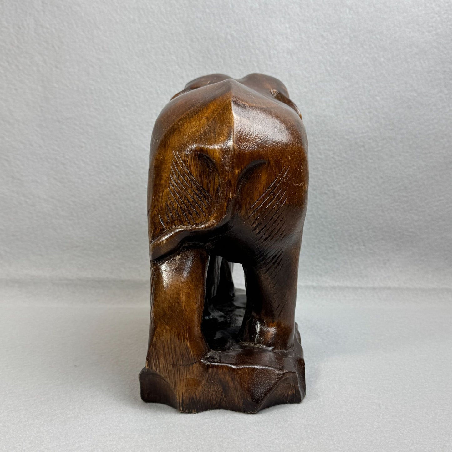 Vintage Asian Hand Carved Figurine Wooden Elephant with Baby Figurine 9.5" Tall