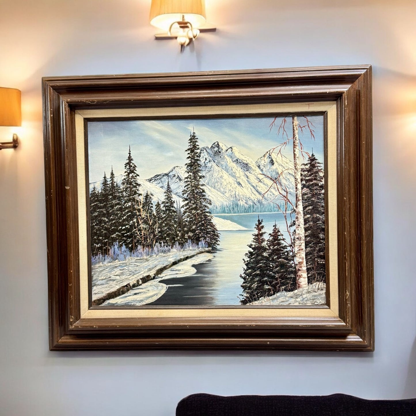 Vintage 1982 "Winter Mountain" Original Oil Painting by Hazel Steven 27" x 23"