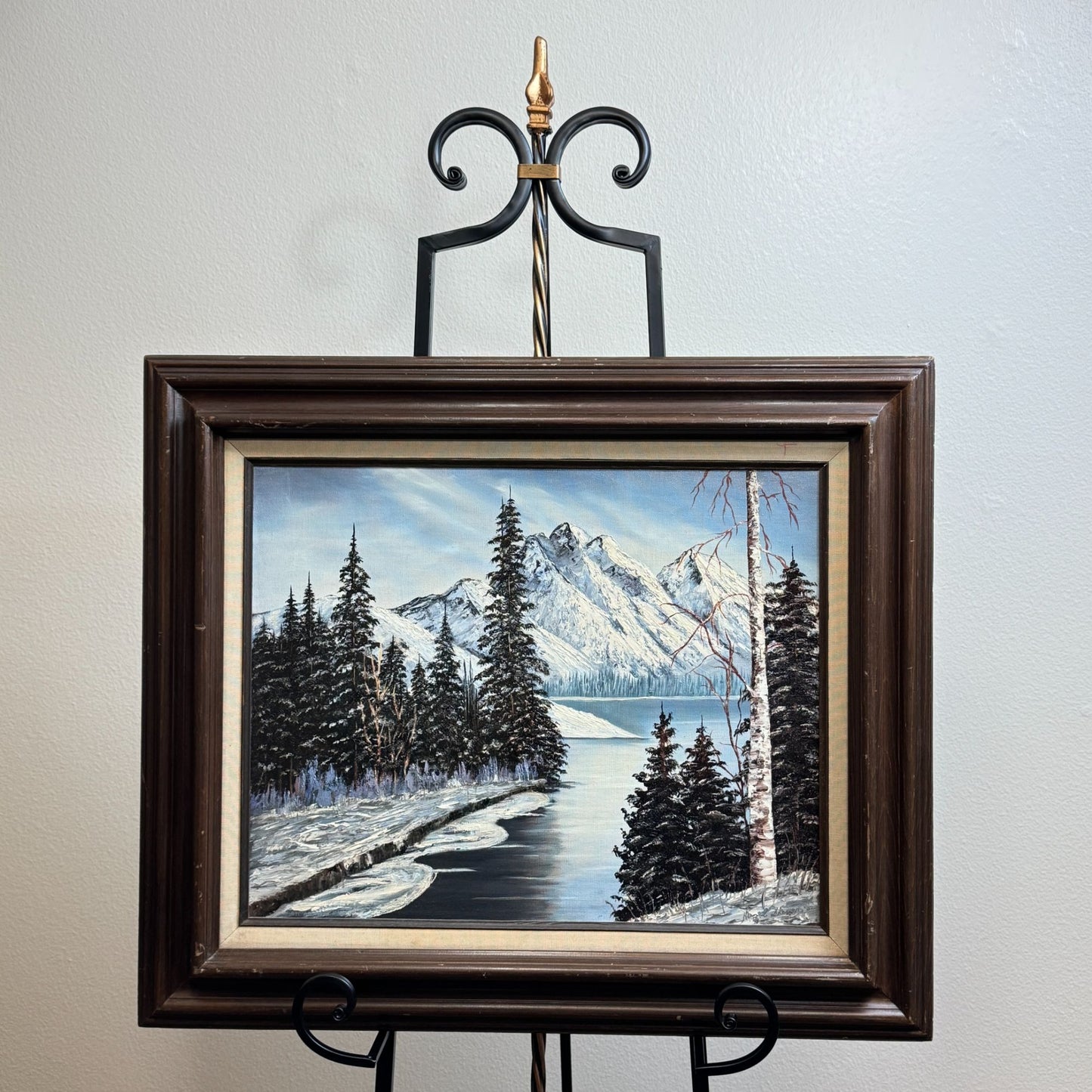 Vintage 1982 "Winter Mountain" Original Oil Painting by Hazel Steven 27" x 23"