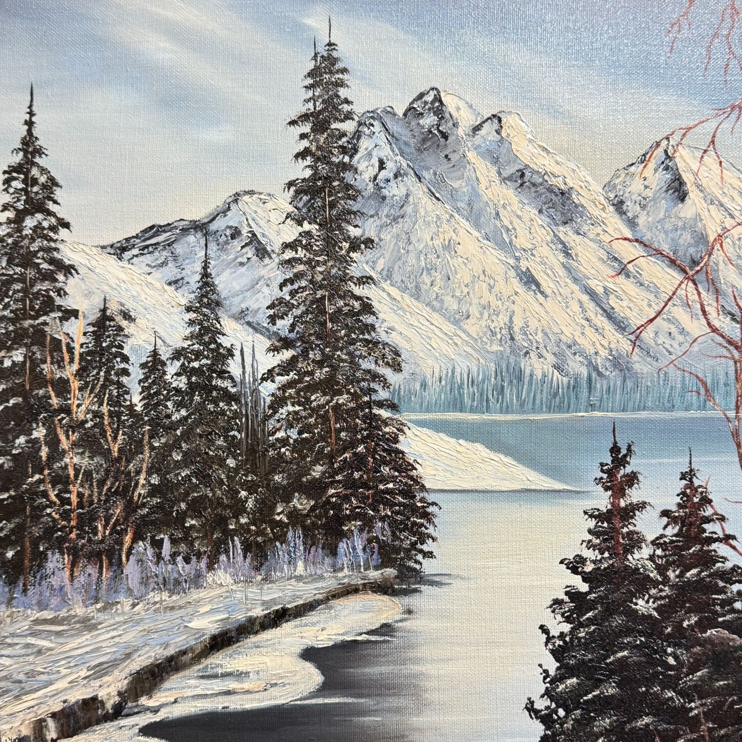 Vintage 1982 "Winter Mountain" Original Oil Painting by Hazel Steven 27" x 23"