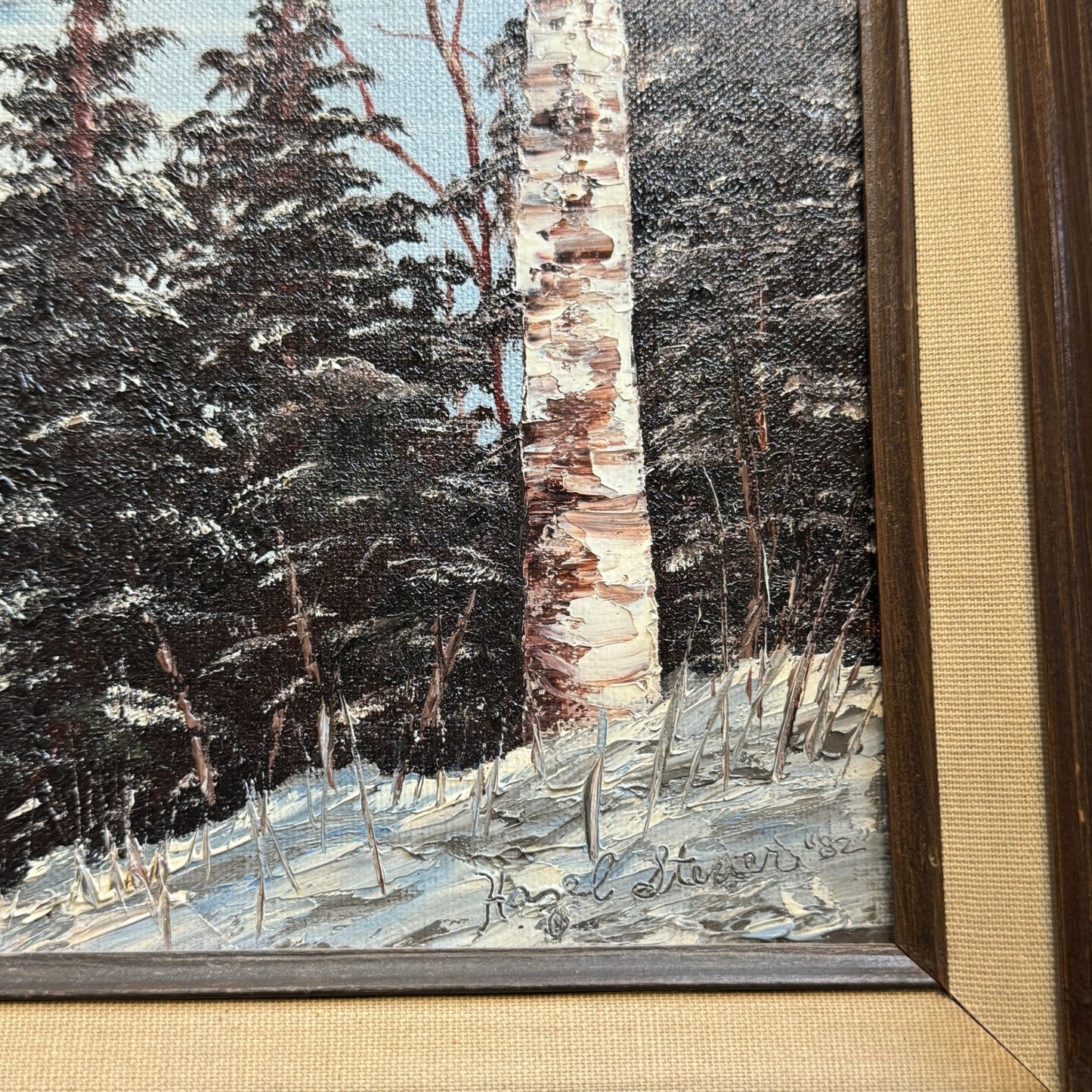 Vintage 1982 "Winter Mountain" Original Oil Painting by Hazel Steven 27" x 23"