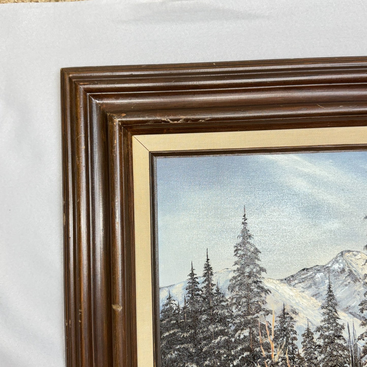 Vintage 1982 "Winter Mountain" Original Oil Painting by Hazel Steven 27" x 23"