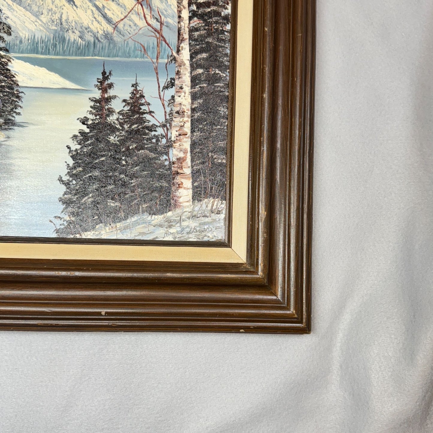 Vintage 1982 "Winter Mountain" Original Oil Painting by Hazel Steven 27" x 23"