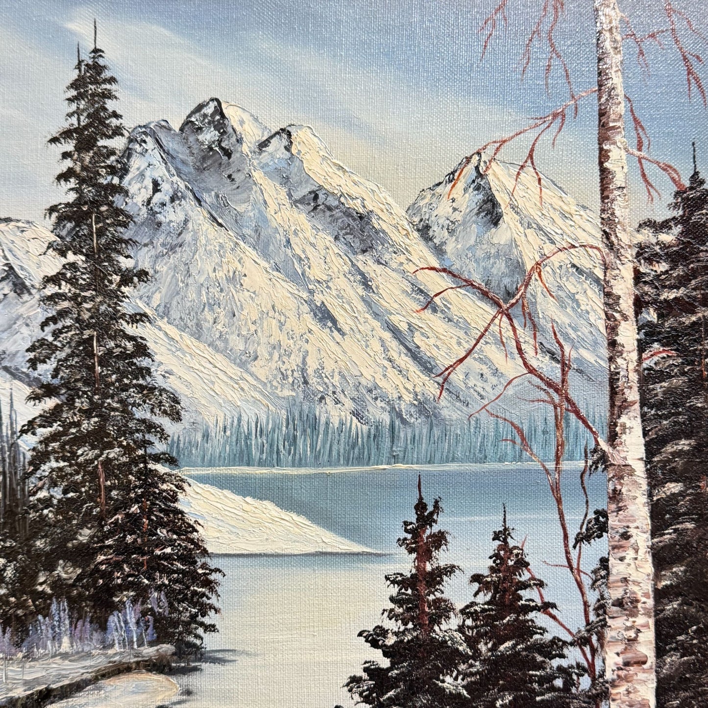 Vintage 1982 "Winter Mountain" Original Oil Painting by Hazel Steven 27" x 23"