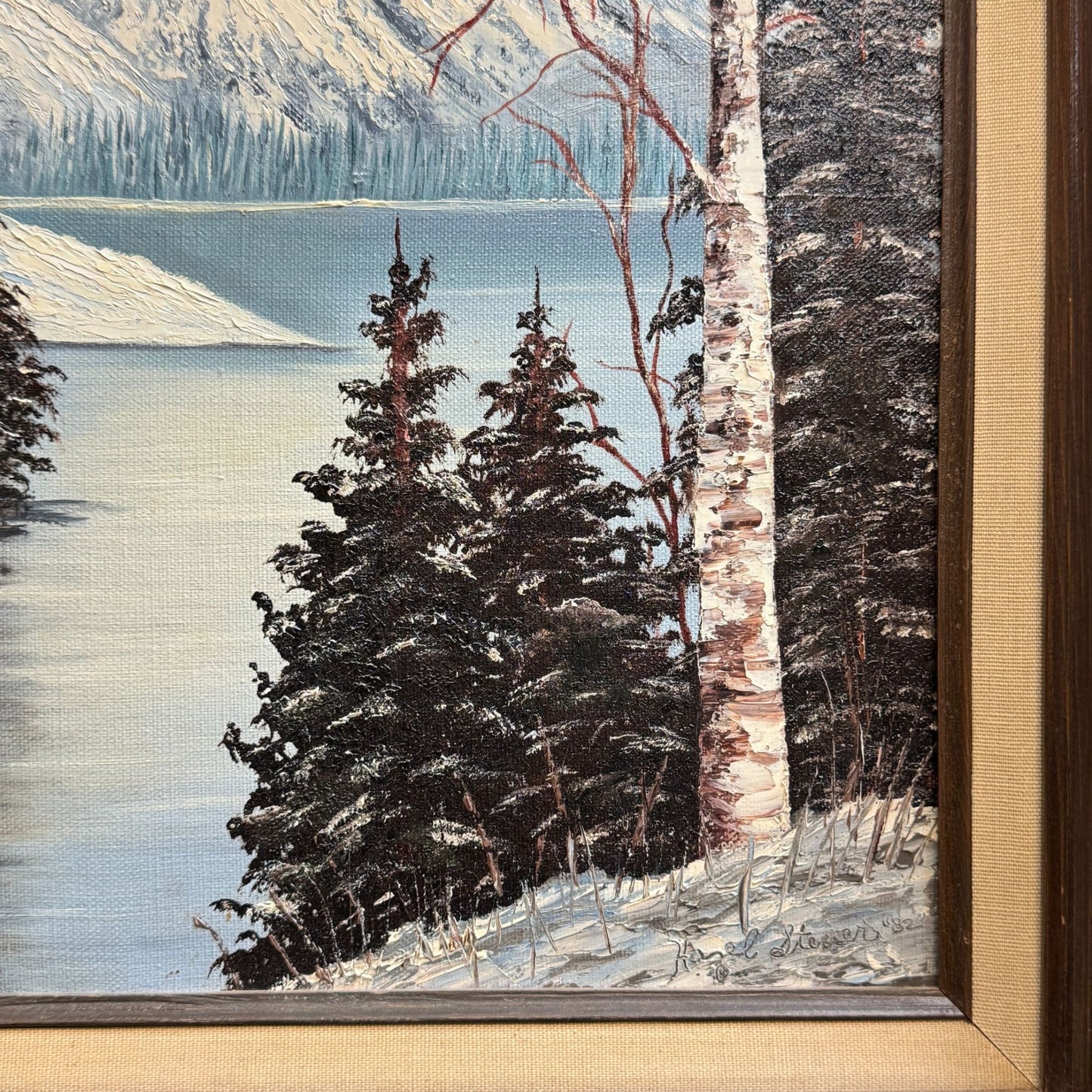 Vintage 1982 "Winter Mountain" Original Oil Painting by Hazel Steven 27" x 23"