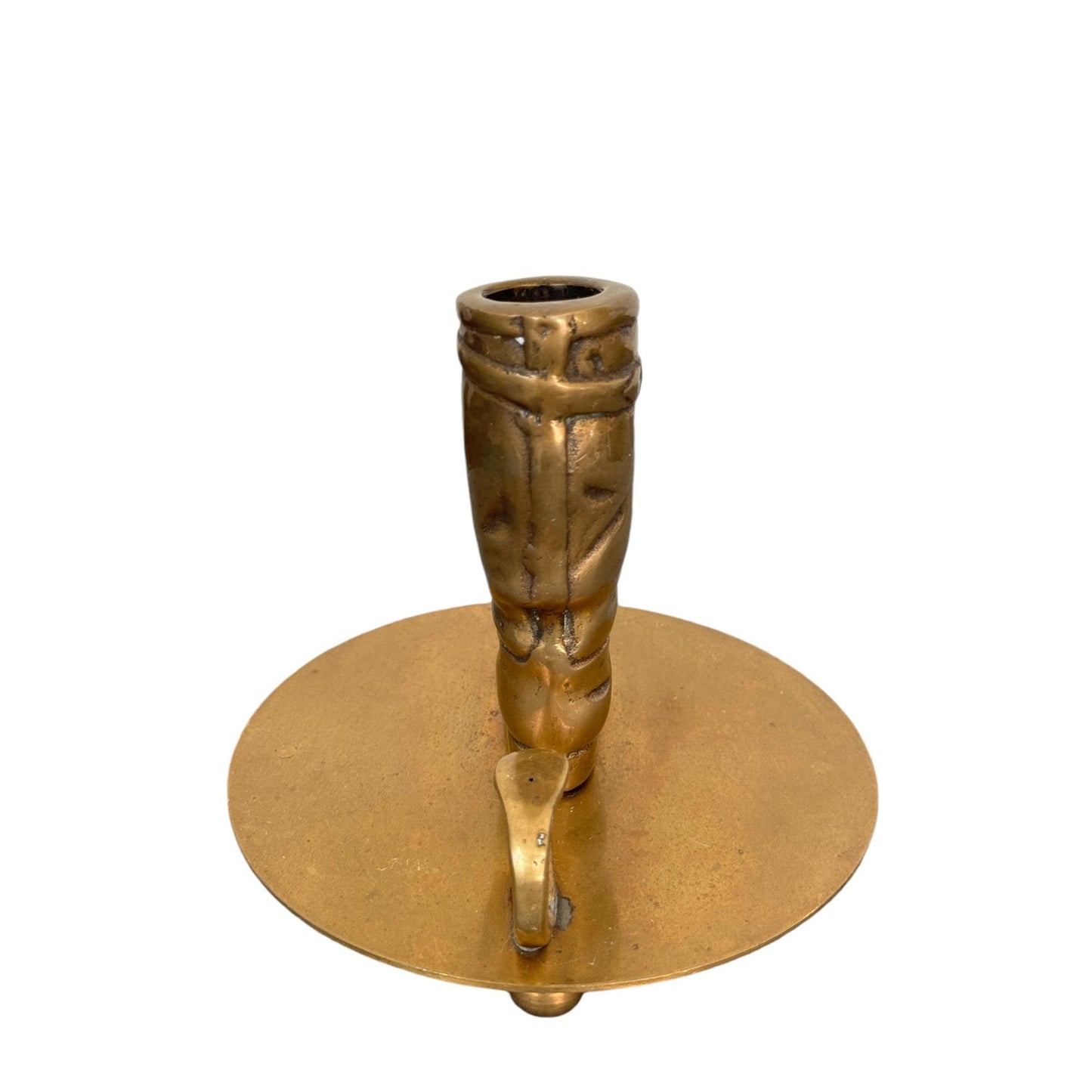 Vintage Solid Brass Cowboy Boots Candle Holder Chamberstick, 19th Century