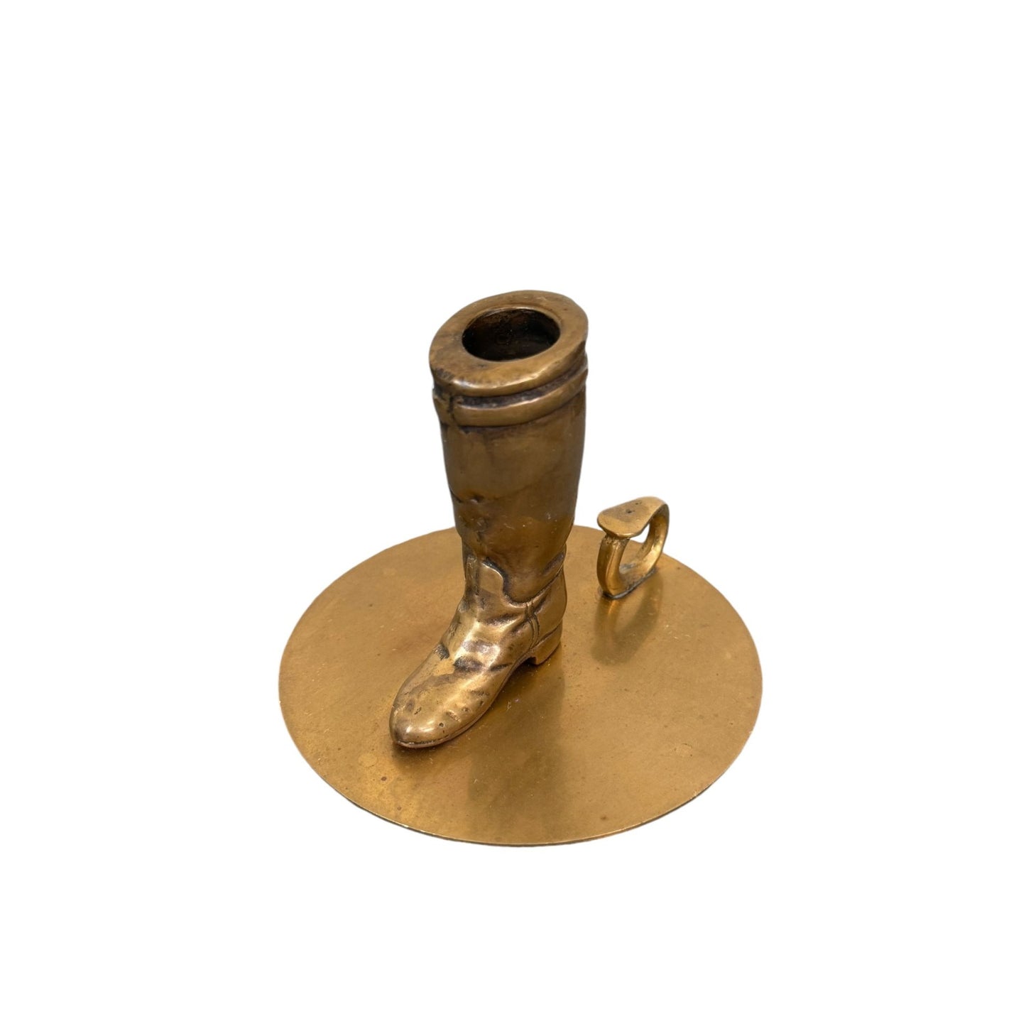 Vintage Solid Brass Cowboy Boots Candle Holder Chamberstick, 19th Century