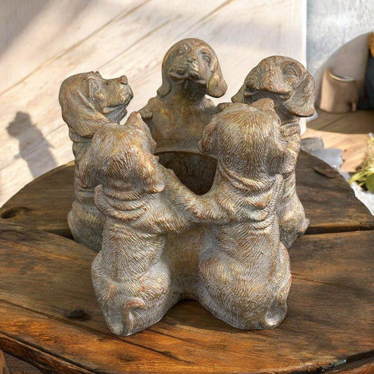 Golden Patina Dog Candle Holder, Round, Decorative Home Decor 6" Tall