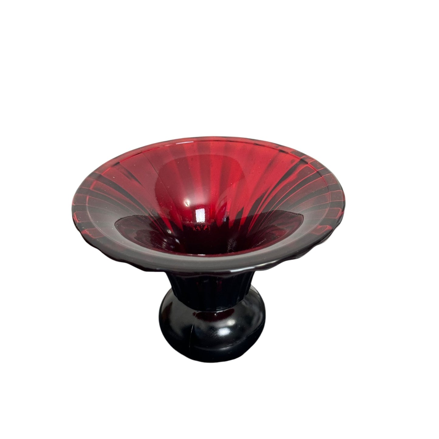 Vintag Ruby Red Heavy Glass with a Ribbed Pattern Candle Holders Size 3 1/2 in