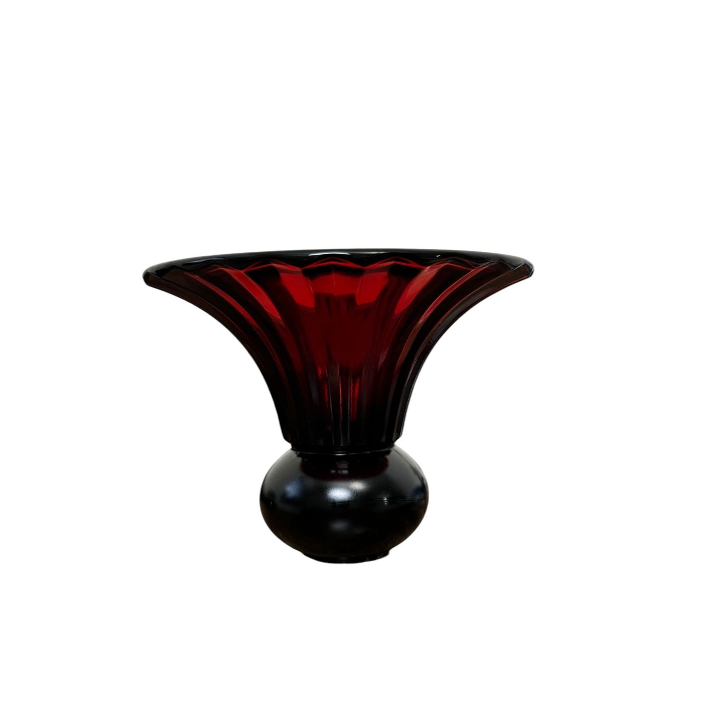 Vintag Ruby Red Heavy Glass with a Ribbed Pattern Candle Holders Size 3 1/2 in