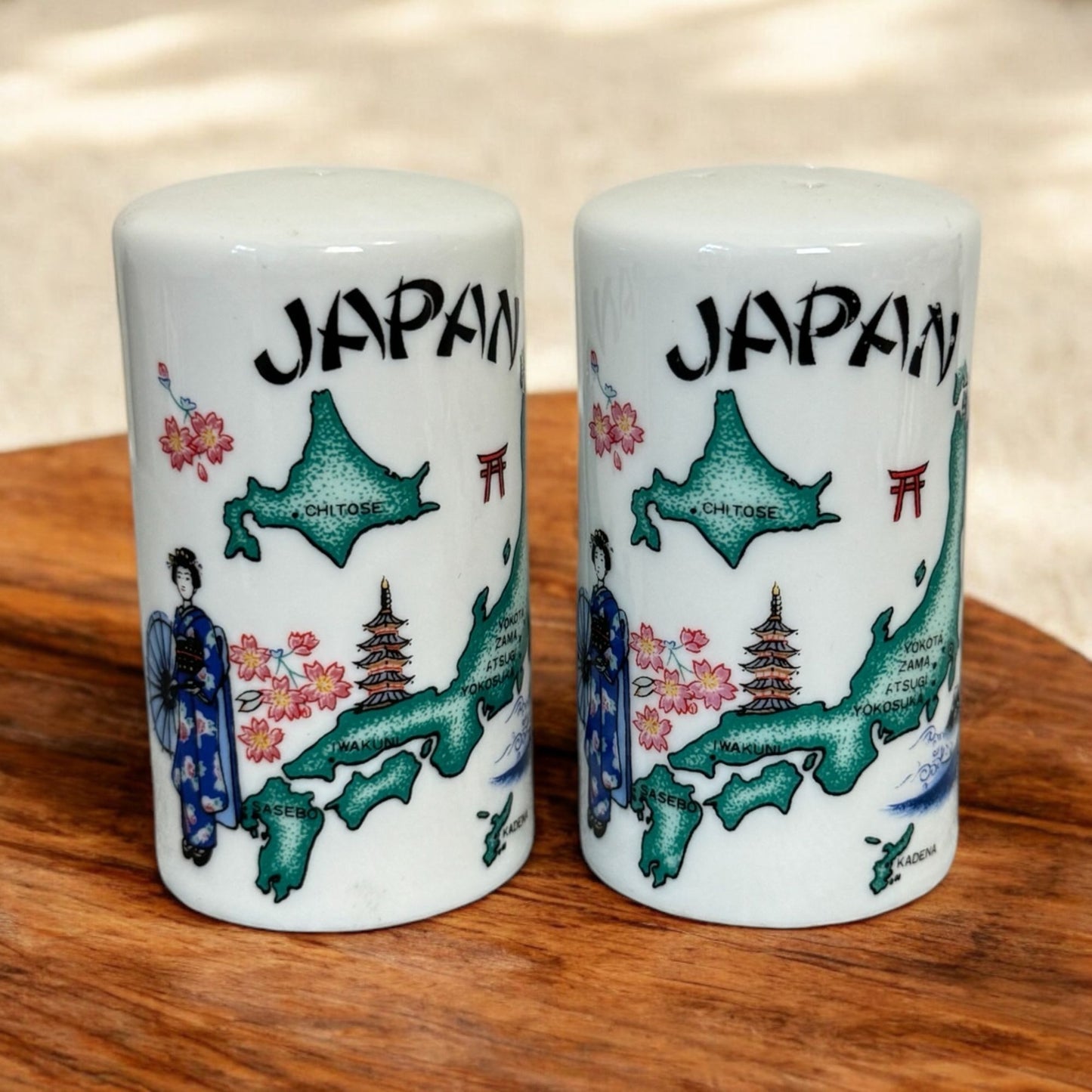 Vintage Salt and Pepper Shakers Travel Map Landmarks of Japan