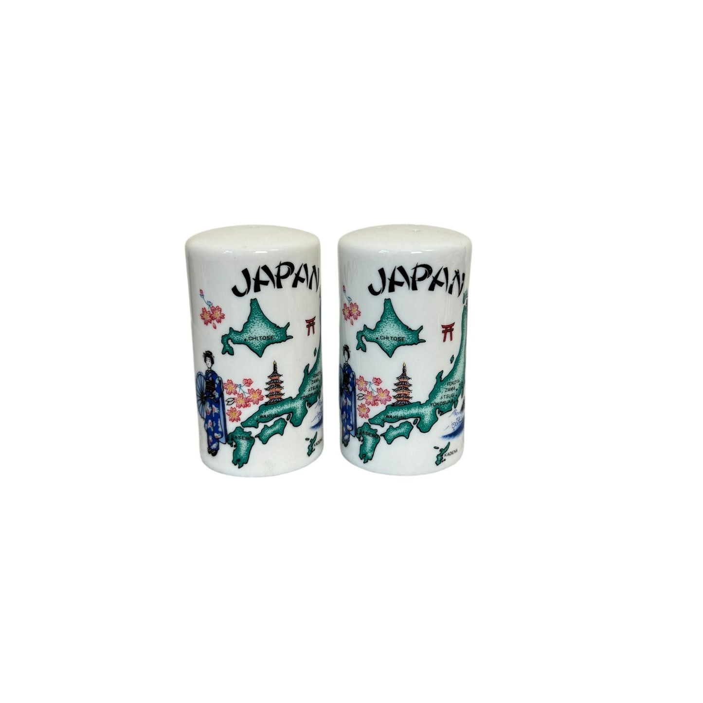 Vintage Salt and Pepper Shakers Travel Map Landmarks of Japan