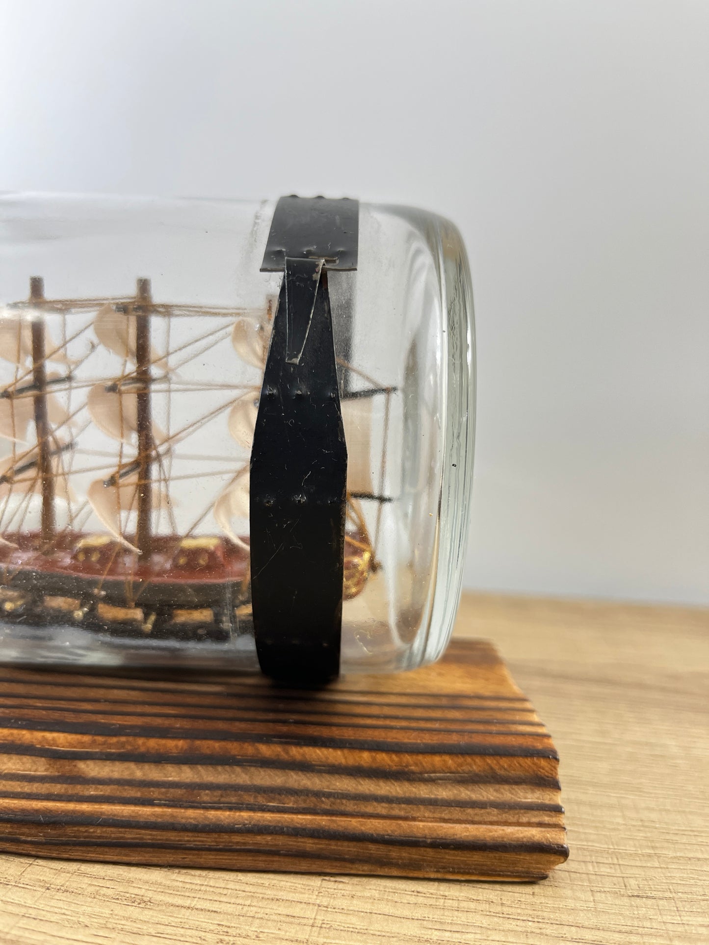 Vintage  Fragata Espanola Boat in a glass bottle on a wooden base, Made in Spain