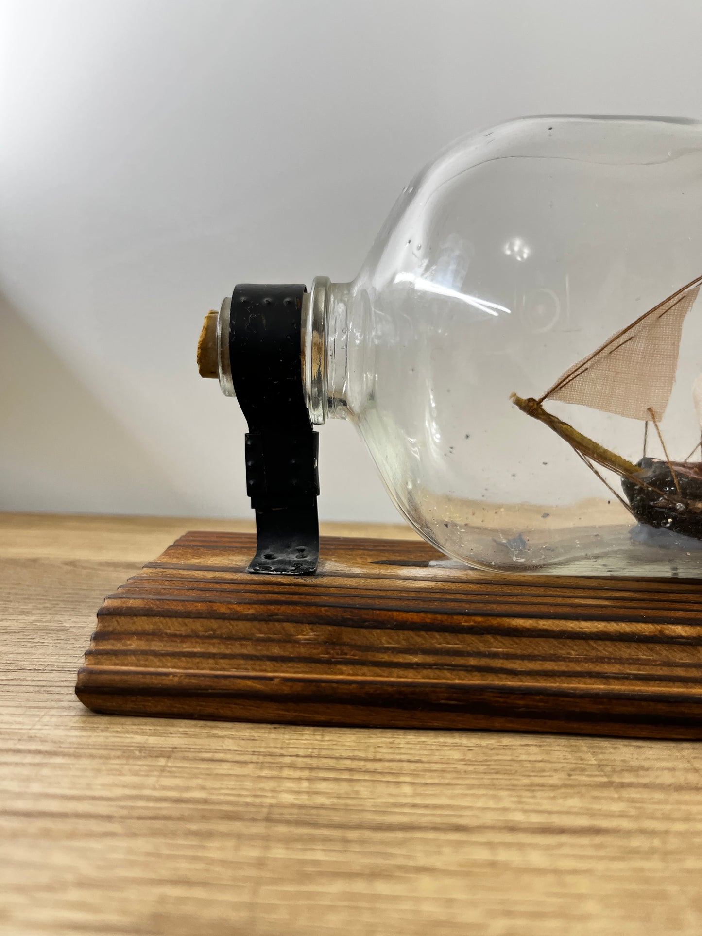 Vintage  Fragata Espanola Boat in a glass bottle on a wooden base, Made in Spain