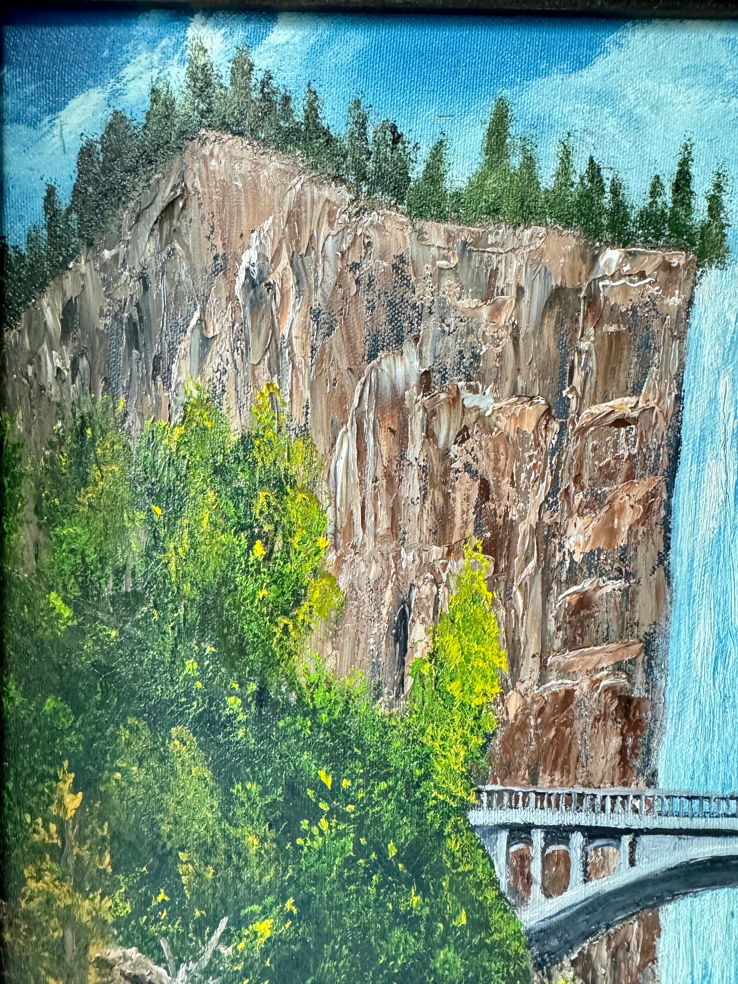 Vintage Multnomah Falls, Oregon Acrylic Painting 3D Original Art 23" Height