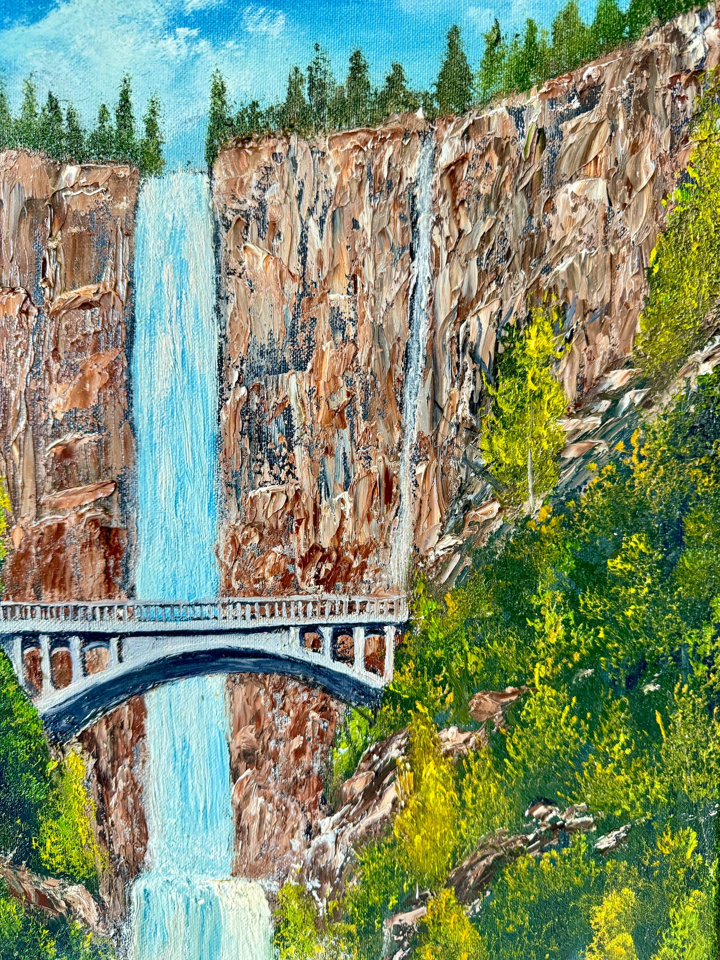 Vintage Multnomah Falls, Oregon Acrylic Painting 3D Original Art 23" Height