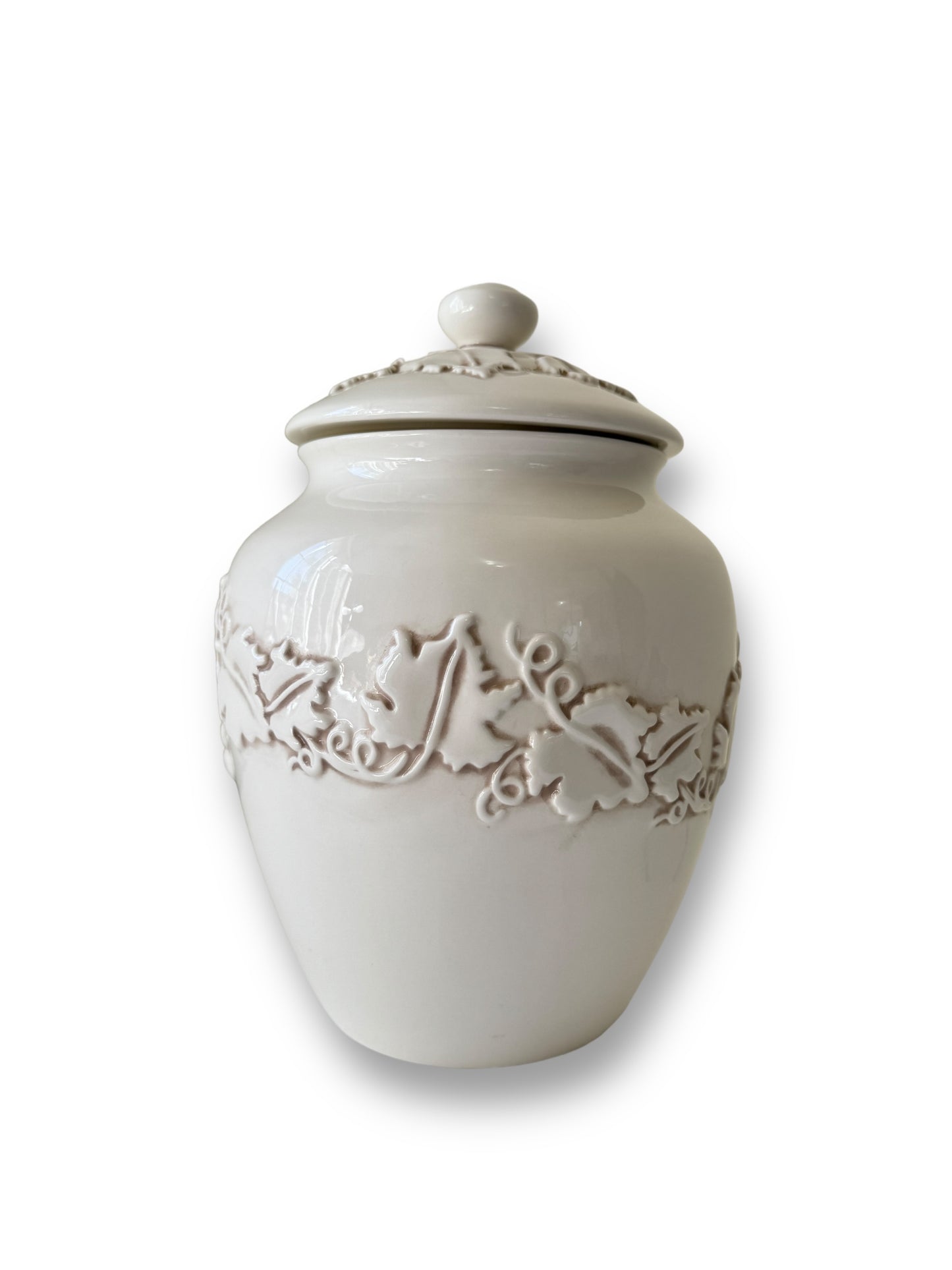 2002 Seattle Inspirado Stonelite Cookie Jar, White Embossed Grapes