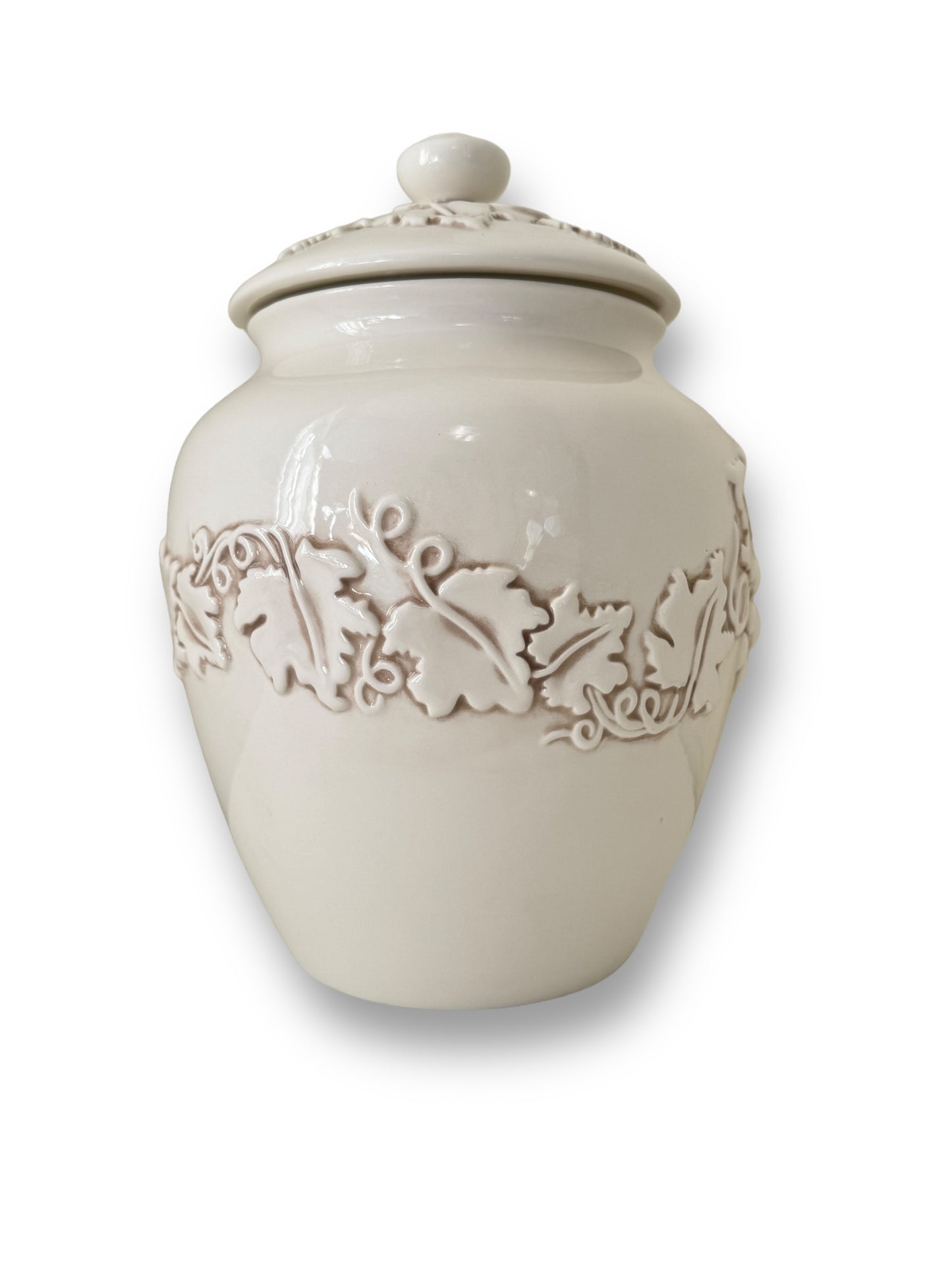 2002 Seattle Inspirado Stonelite Cookie Jar, White Embossed Grapes