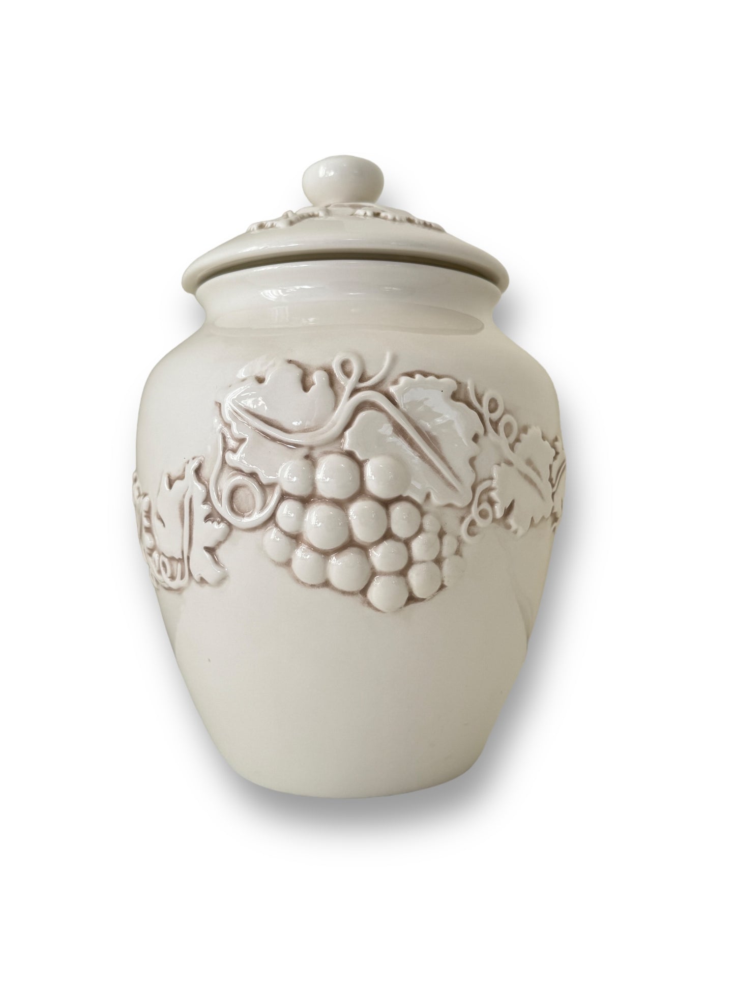 2002 Seattle Inspirado Stonelite Cookie Jar, White Embossed Grapes