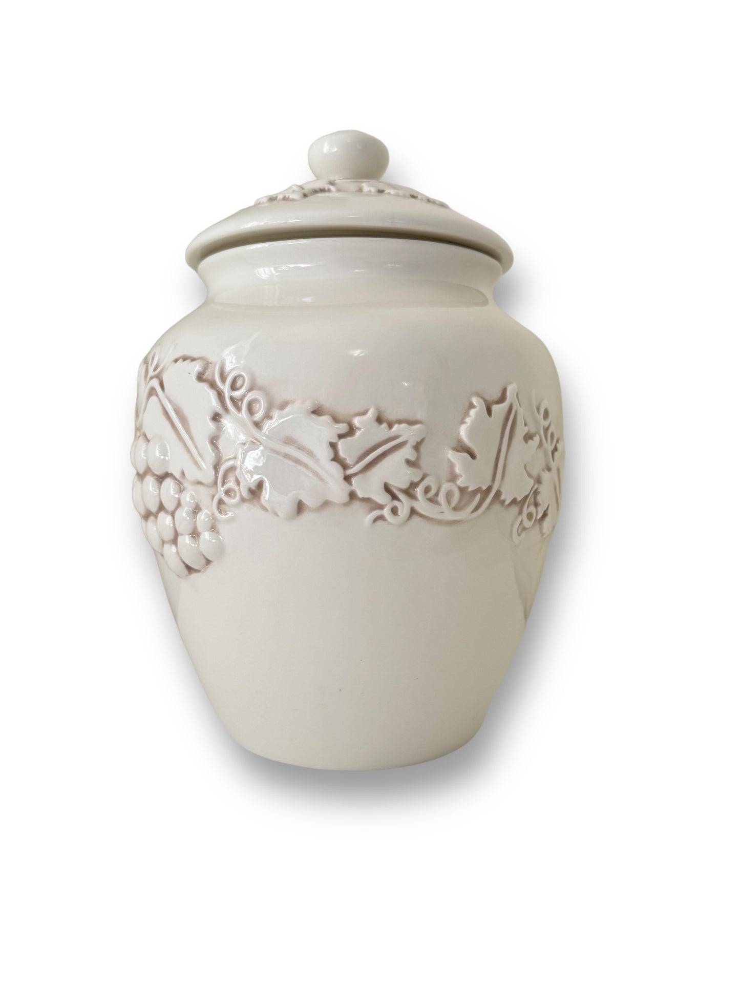 2002 Seattle Inspirado Stonelite Cookie Jar, White Embossed Grapes