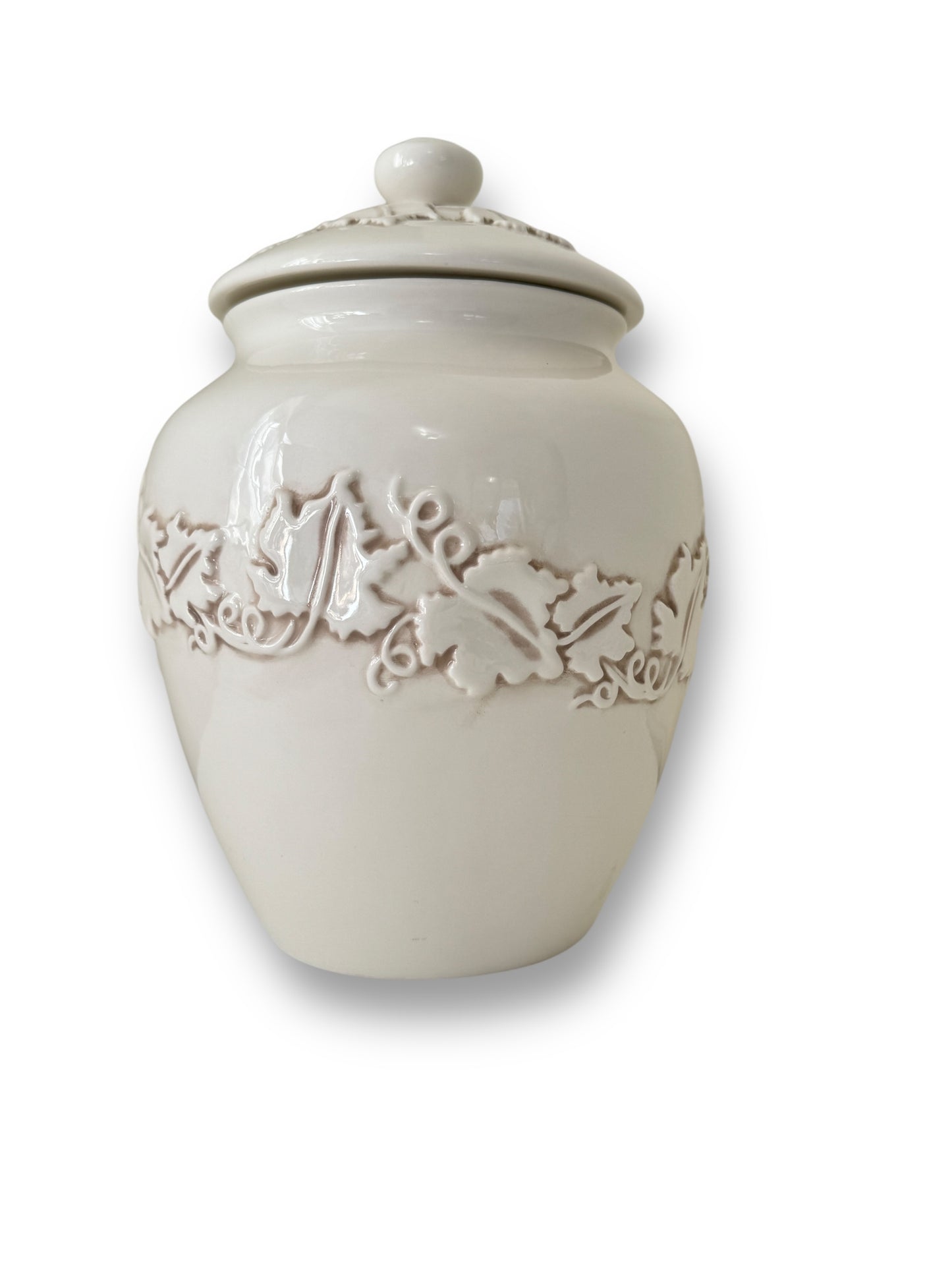 2002 Seattle Inspirado Stonelite Cookie Jar, White Embossed Grapes