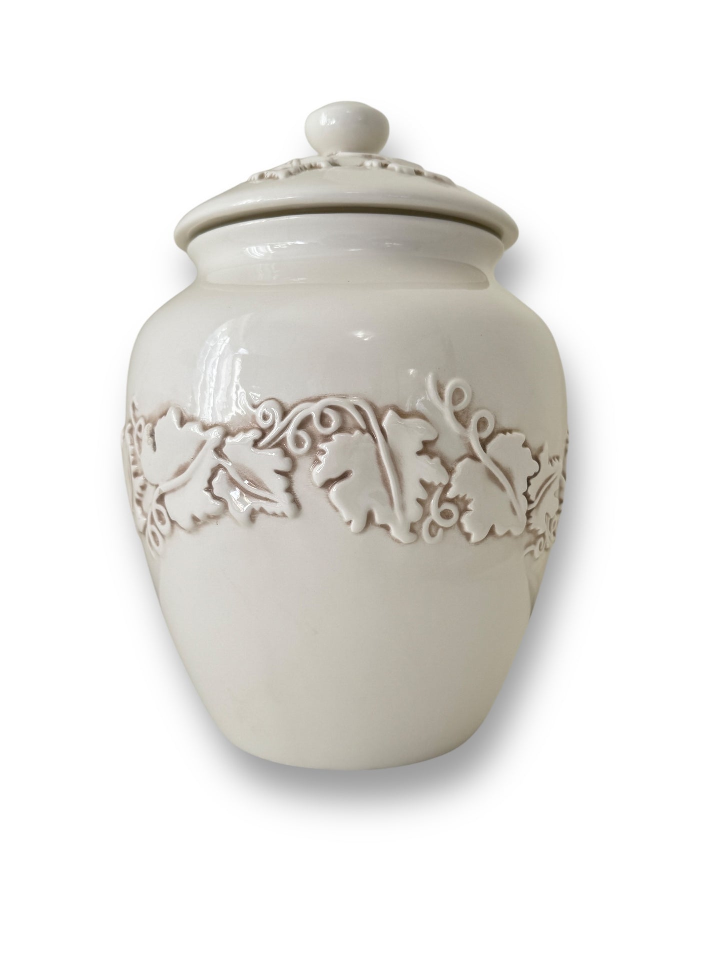 2002 Seattle Inspirado Stonelite Cookie Jar, White Embossed Grapes