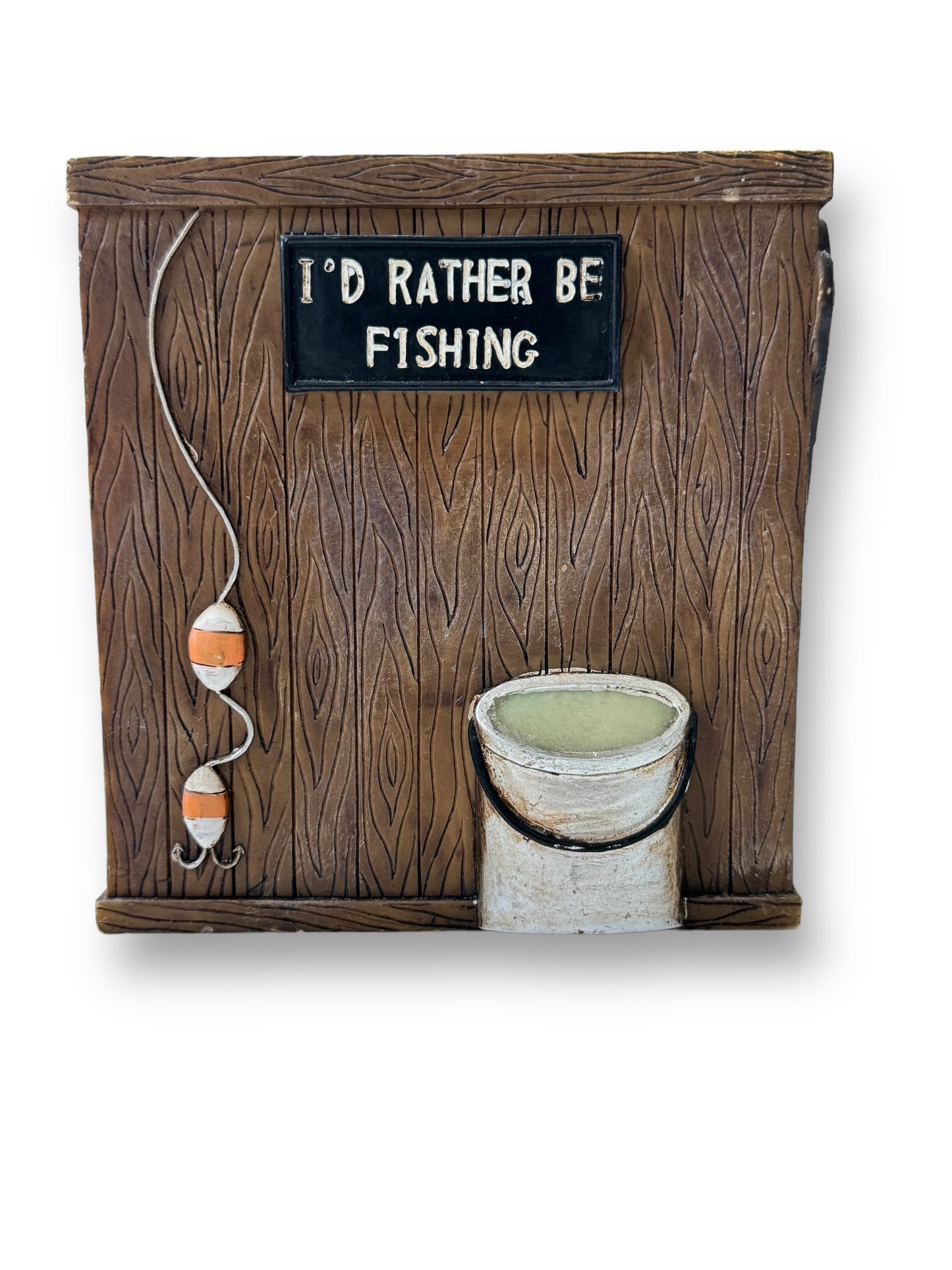 2002 Vintage Rather Be Fishing Tissue Box Holder 6" Tall