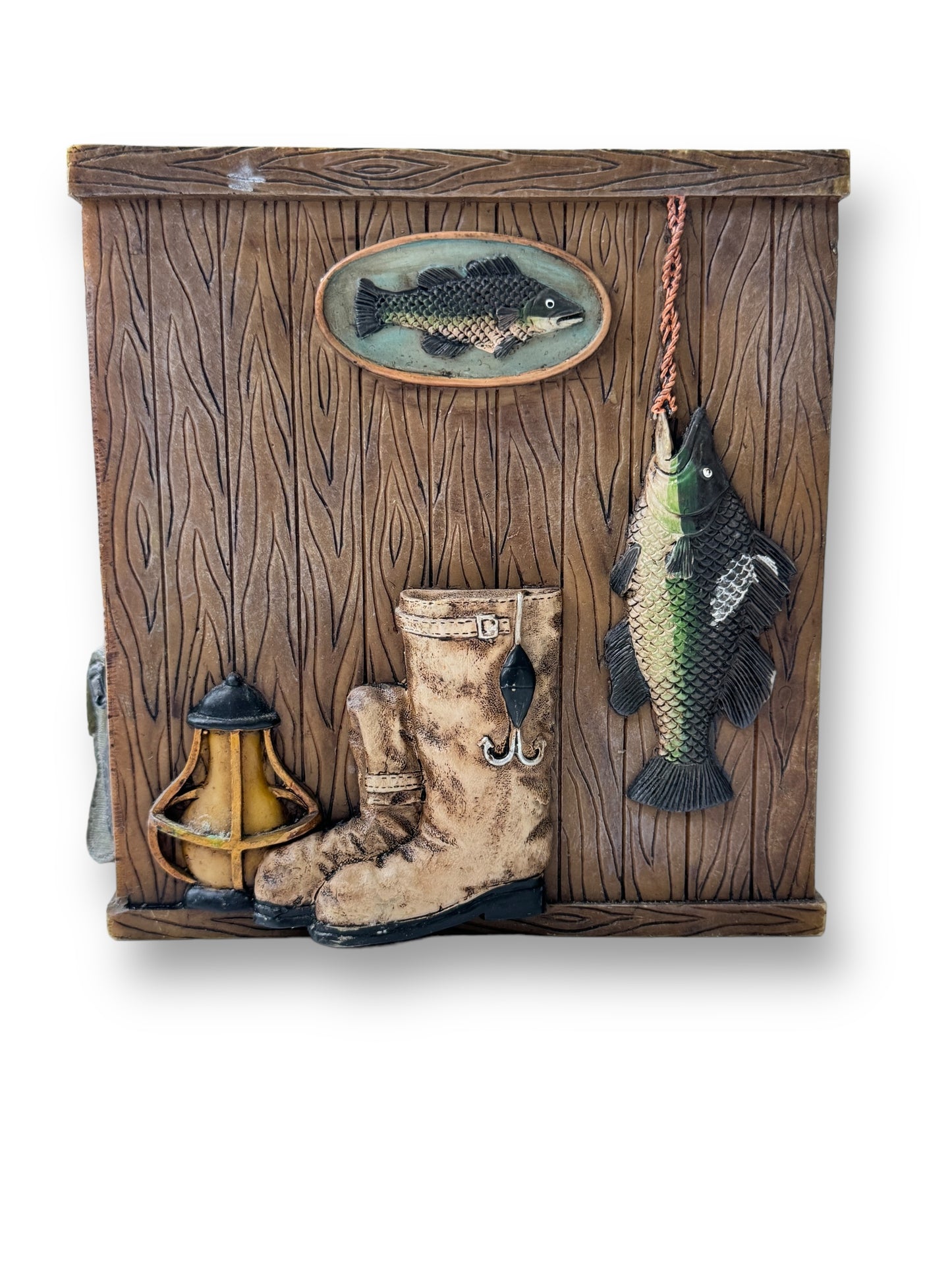 2002 Vintage Rather Be Fishing Tissue Box Holder 6" Tall